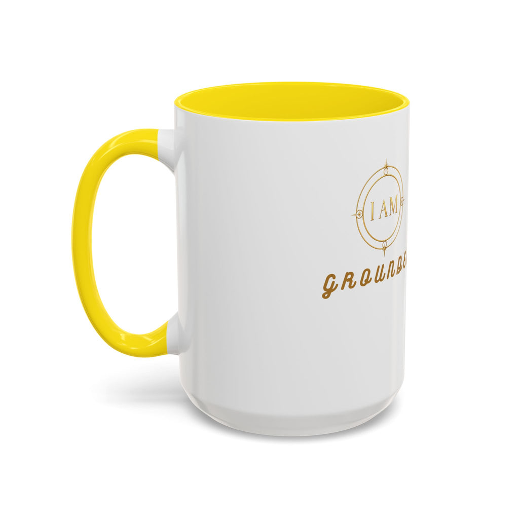 I AM Grounded Accent Coffee Mug — Inspirational Gold Script Ceramic Mug