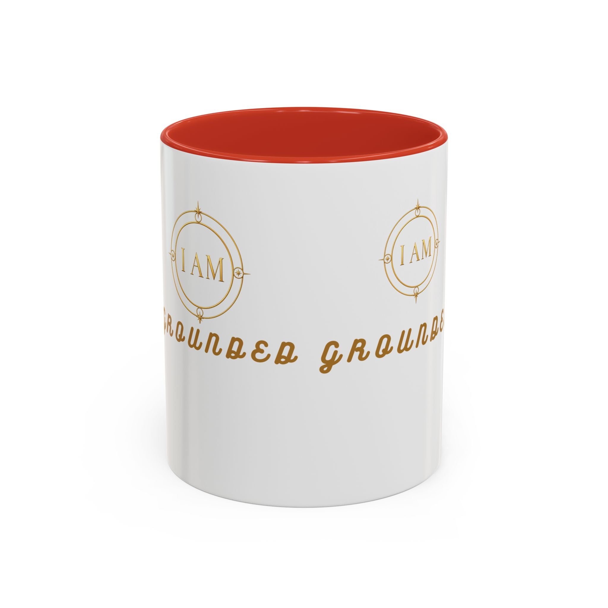 I AM Grounded Accent Coffee Mug — Inspirational Gold Script Ceramic Mug