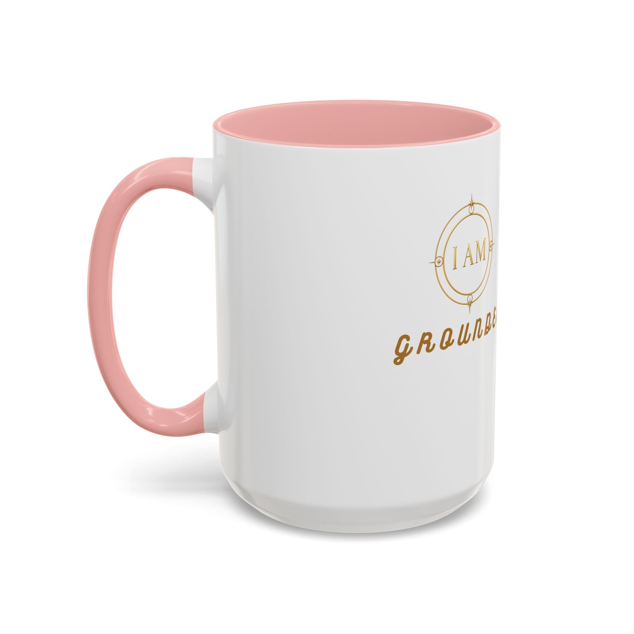 I AM Grounded Accent Coffee Mug — Inspirational Gold Script Ceramic Mug