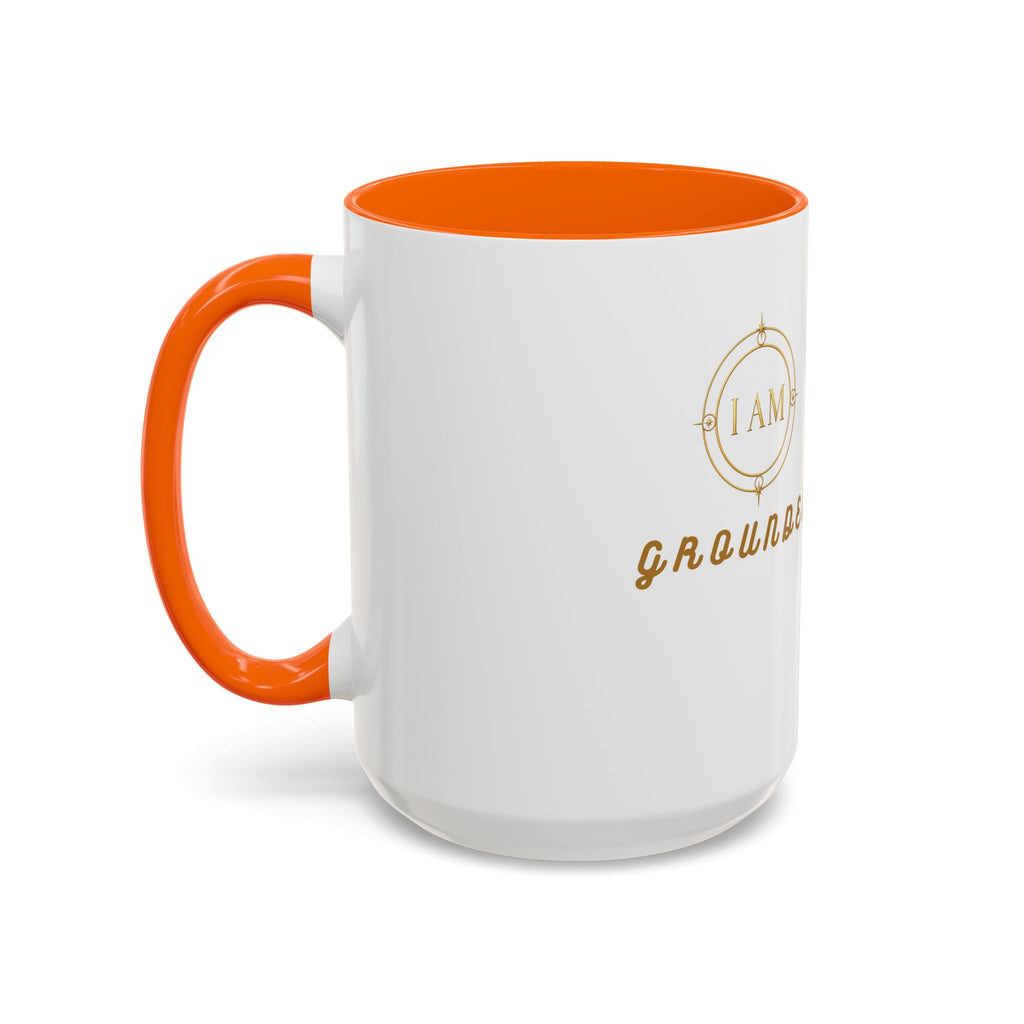 I AM Grounded Accent Coffee Mug — Inspirational Gold Script Ceramic Mug