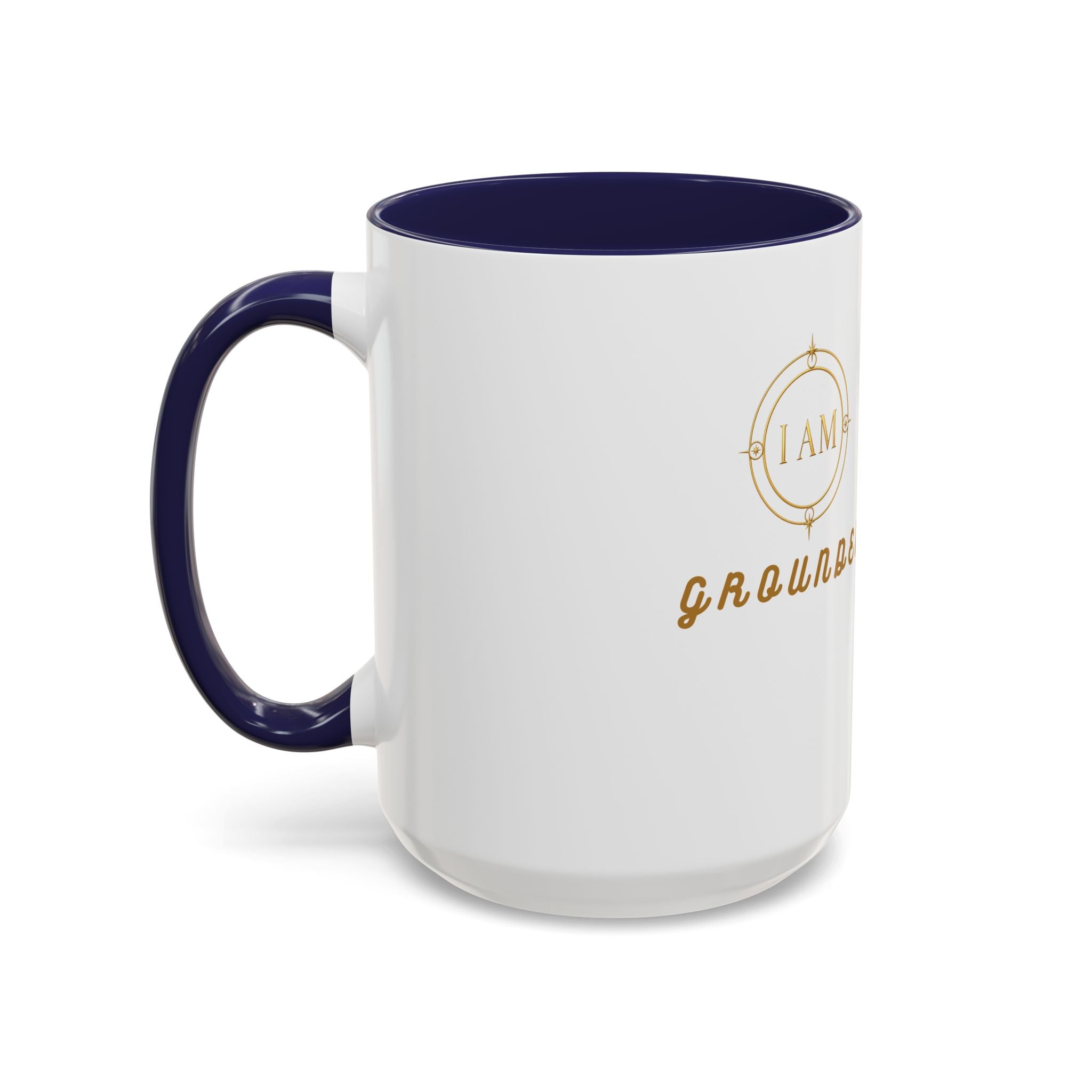 I AM Grounded Accent Coffee Mug — Inspirational Gold Script Ceramic Mug