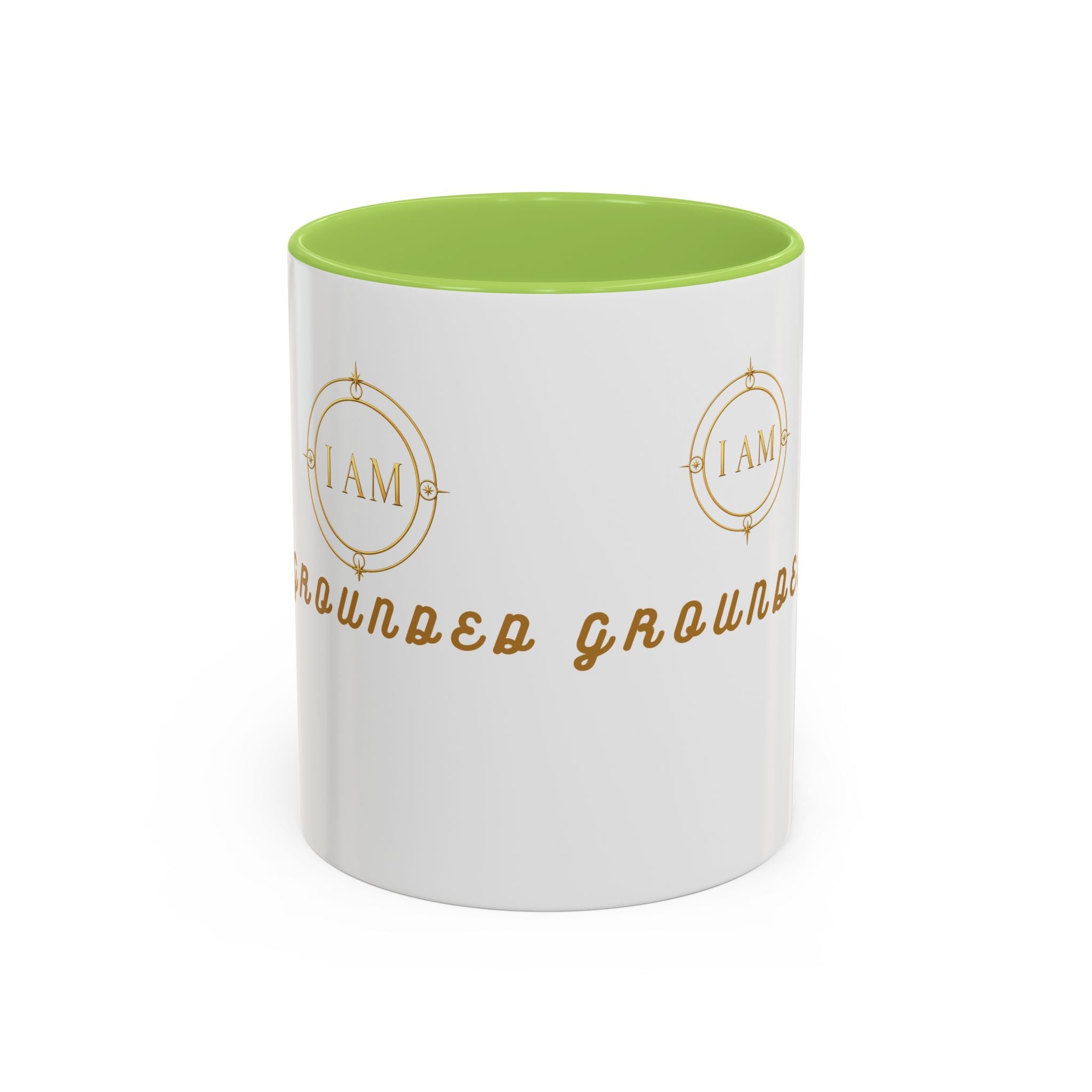 I AM Grounded Accent Coffee Mug — Inspirational Gold Script Ceramic Mug