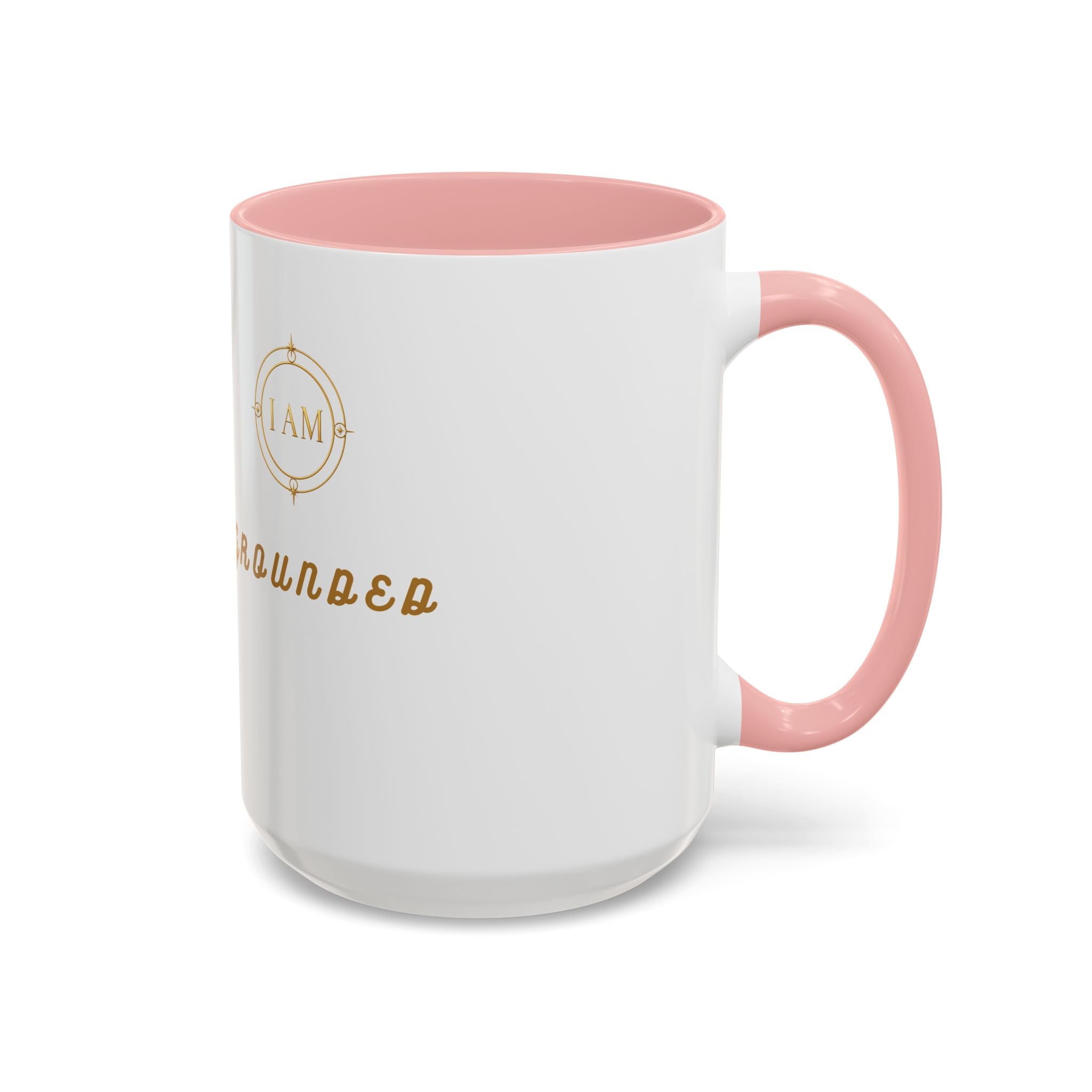 I AM Grounded Accent Coffee Mug — Inspirational Gold Script Ceramic Mug