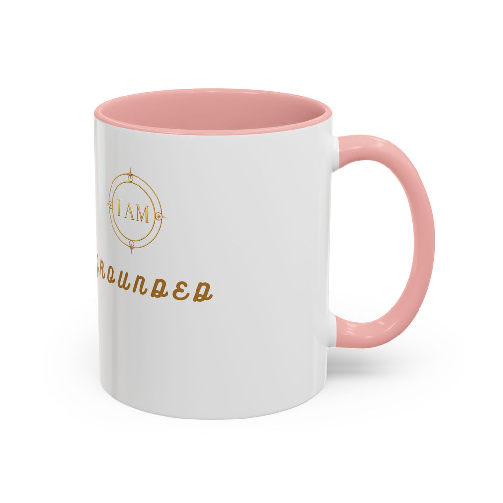 I AM Grounded Accent Coffee Mug — Inspirational Gold Script Ceramic Mug