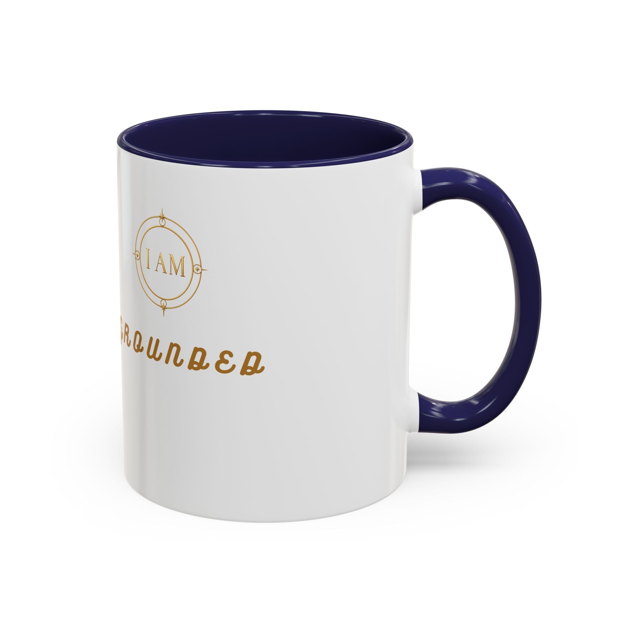I AM Grounded Accent Coffee Mug — Inspirational Gold Script Ceramic Mug