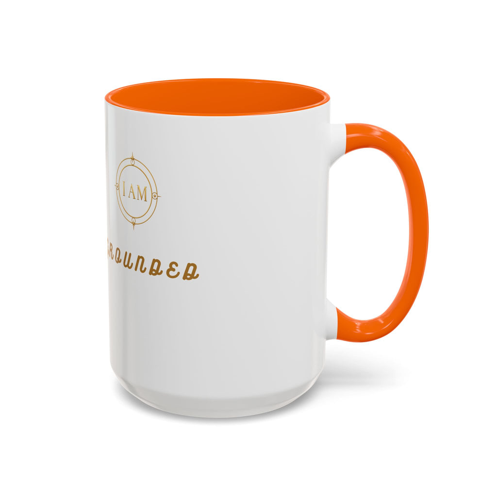 I AM Grounded Accent Coffee Mug — Inspirational Gold Script Ceramic Mug