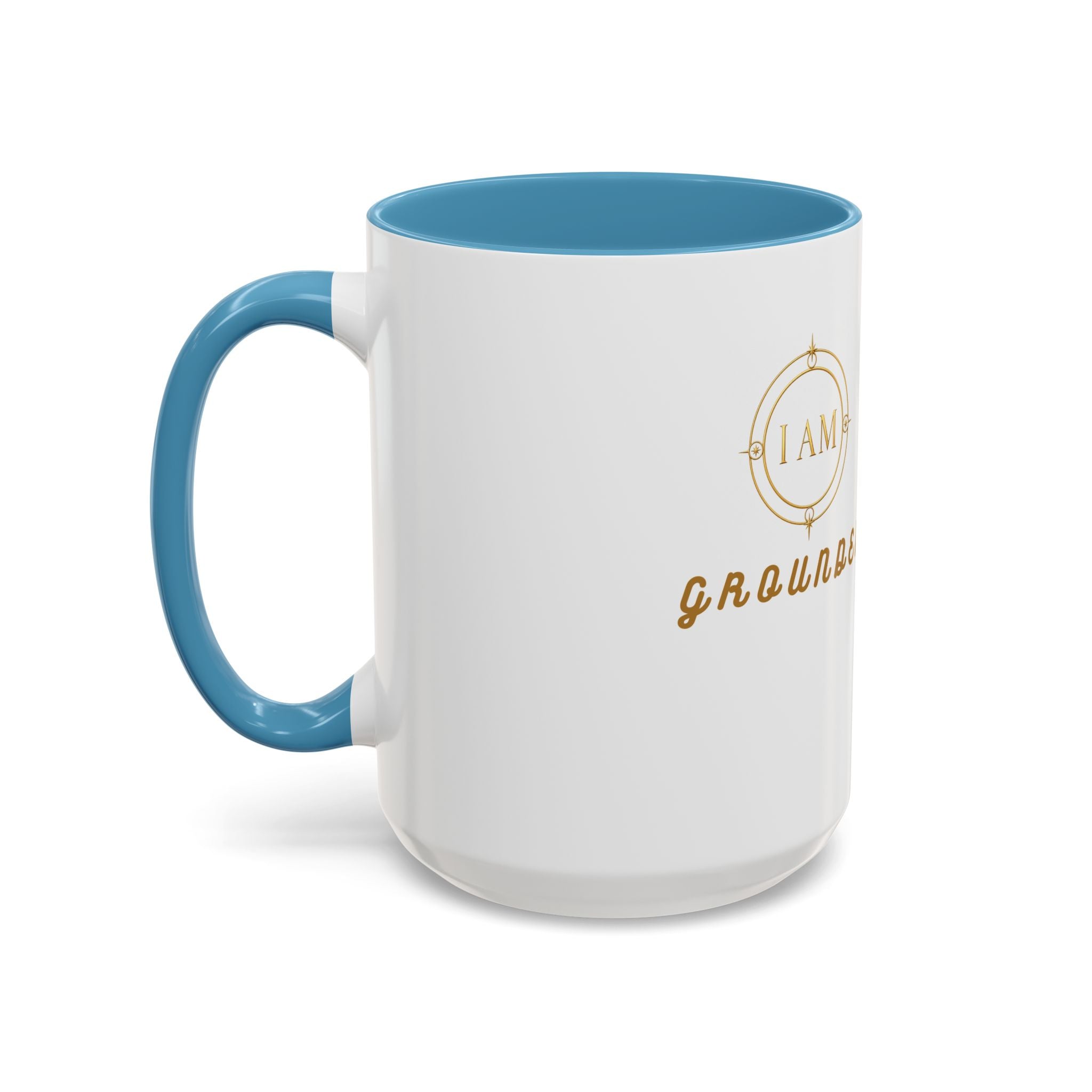 I AM Grounded Accent Coffee Mug — Inspirational Gold Script Ceramic Mug