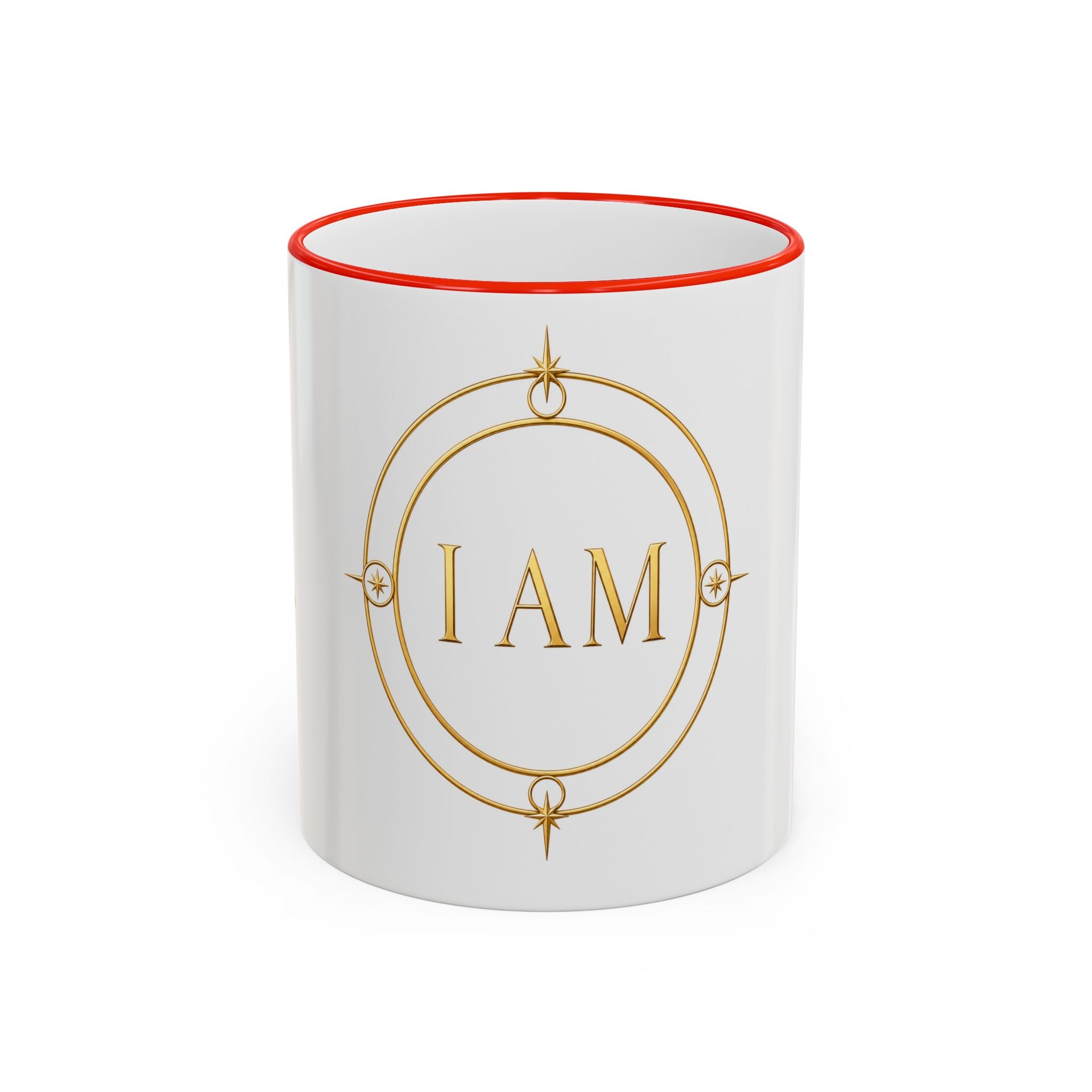I AM Inspirational Accent Rim Mug — Gold Foil Motif Coffee Cup (11oz, 15oz)