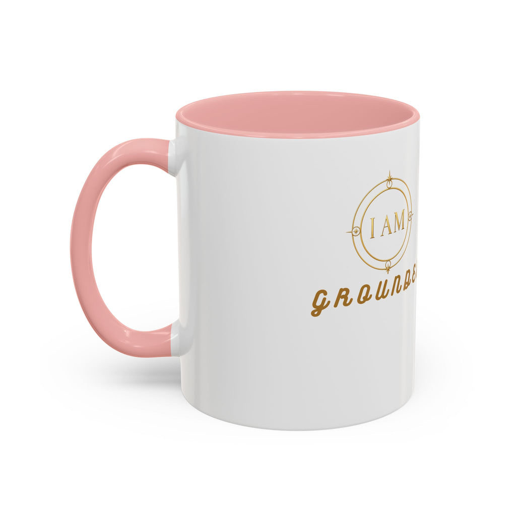 I AM Grounded Accent Coffee Mug — Inspirational Gold Script Ceramic Mug