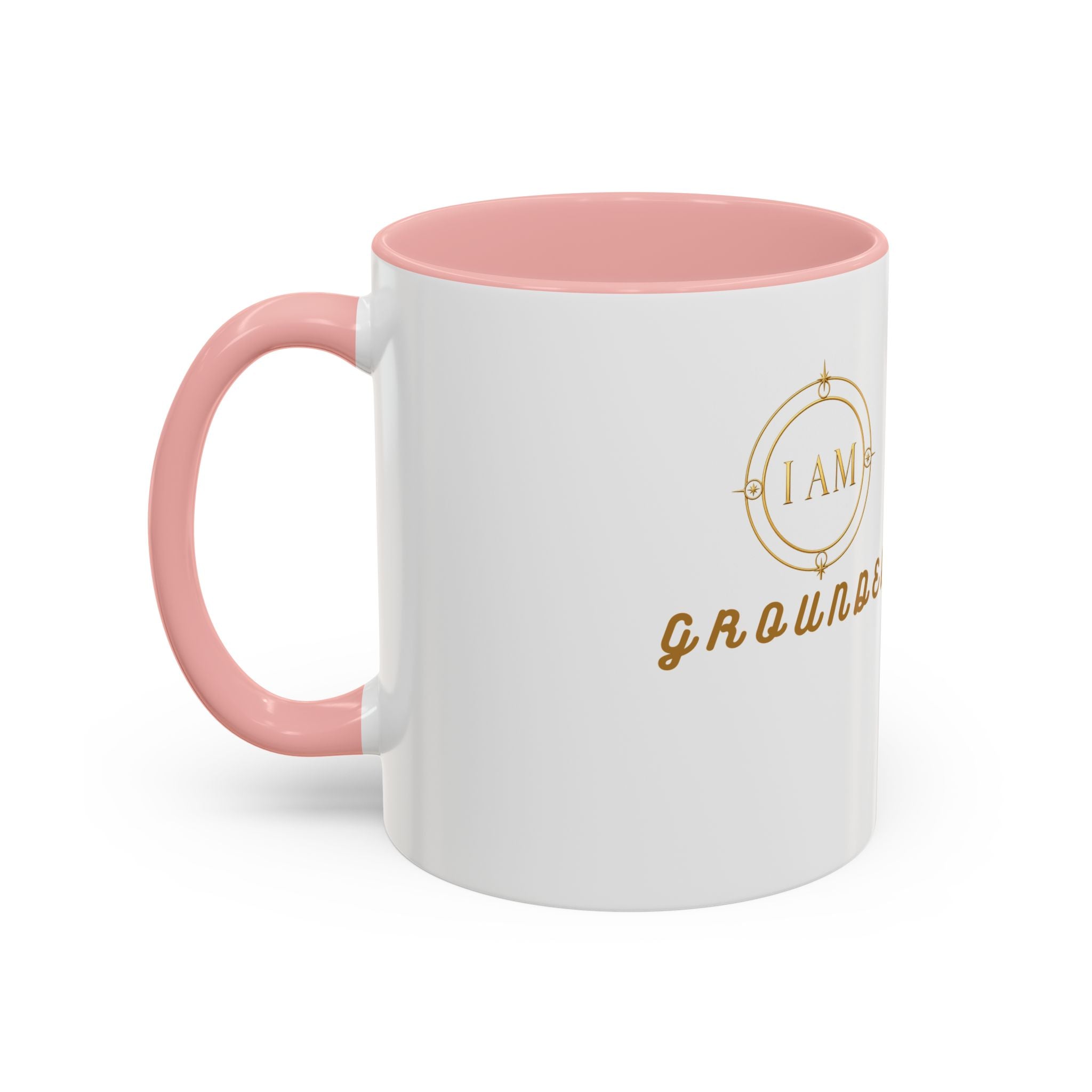 I AM Grounded Accent Coffee Mug — Inspirational Gold Script Ceramic Mug