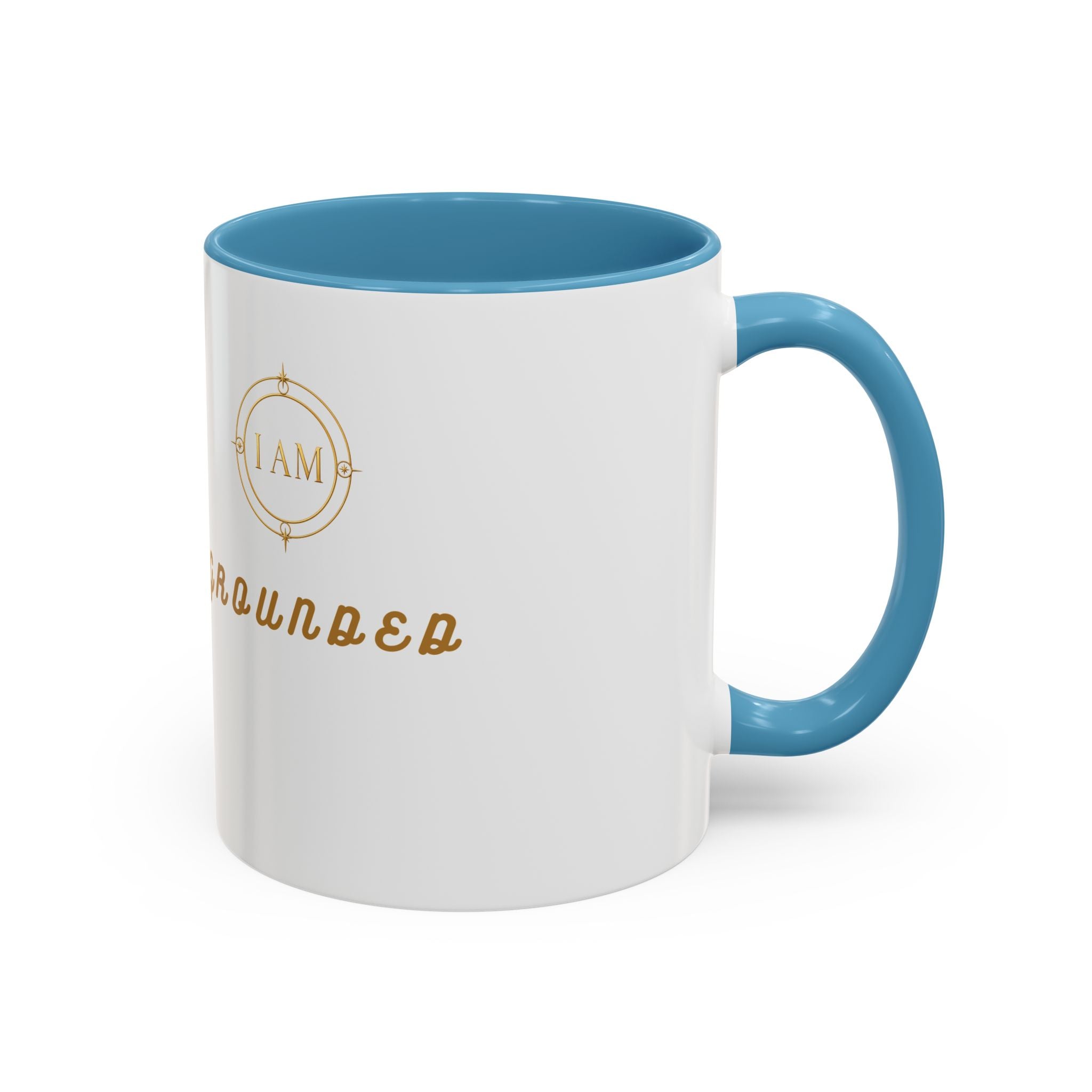 I AM Grounded Accent Coffee Mug — Inspirational Gold Script Ceramic Mug