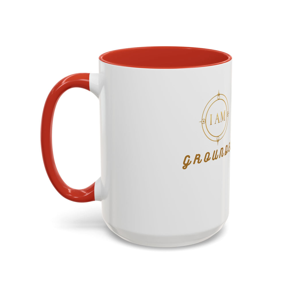 I AM Grounded Accent Coffee Mug — Inspirational Gold Script Ceramic Mug