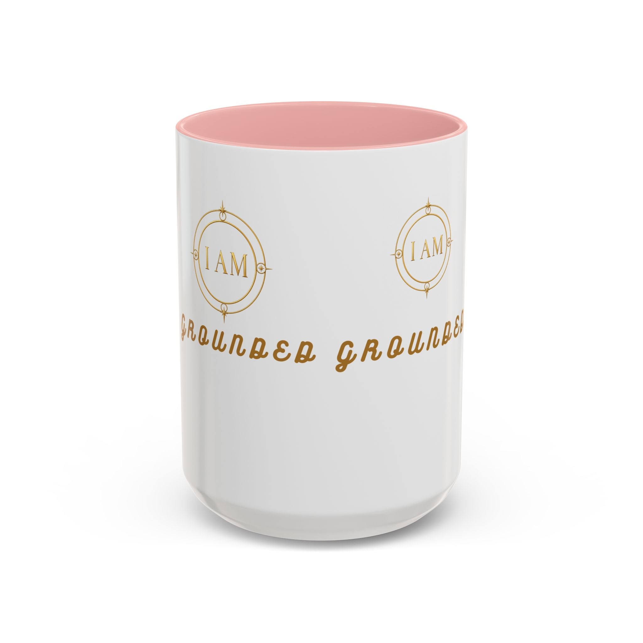 I AM Grounded Accent Coffee Mug — Inspirational Gold Script Ceramic Mug
