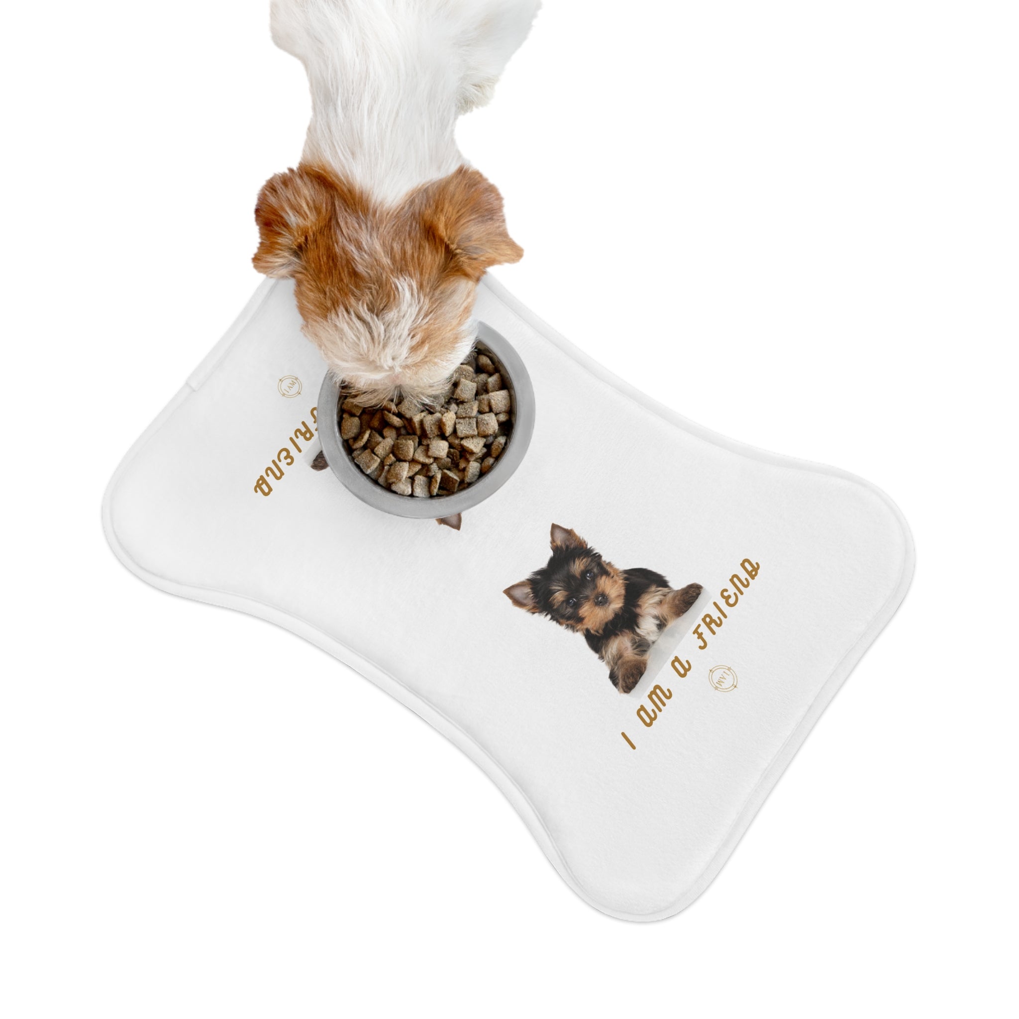 Yorkshire Terrier Pet Feeding Mat — "I Am a Friend" Non-Slip Dog Bowl Placemat