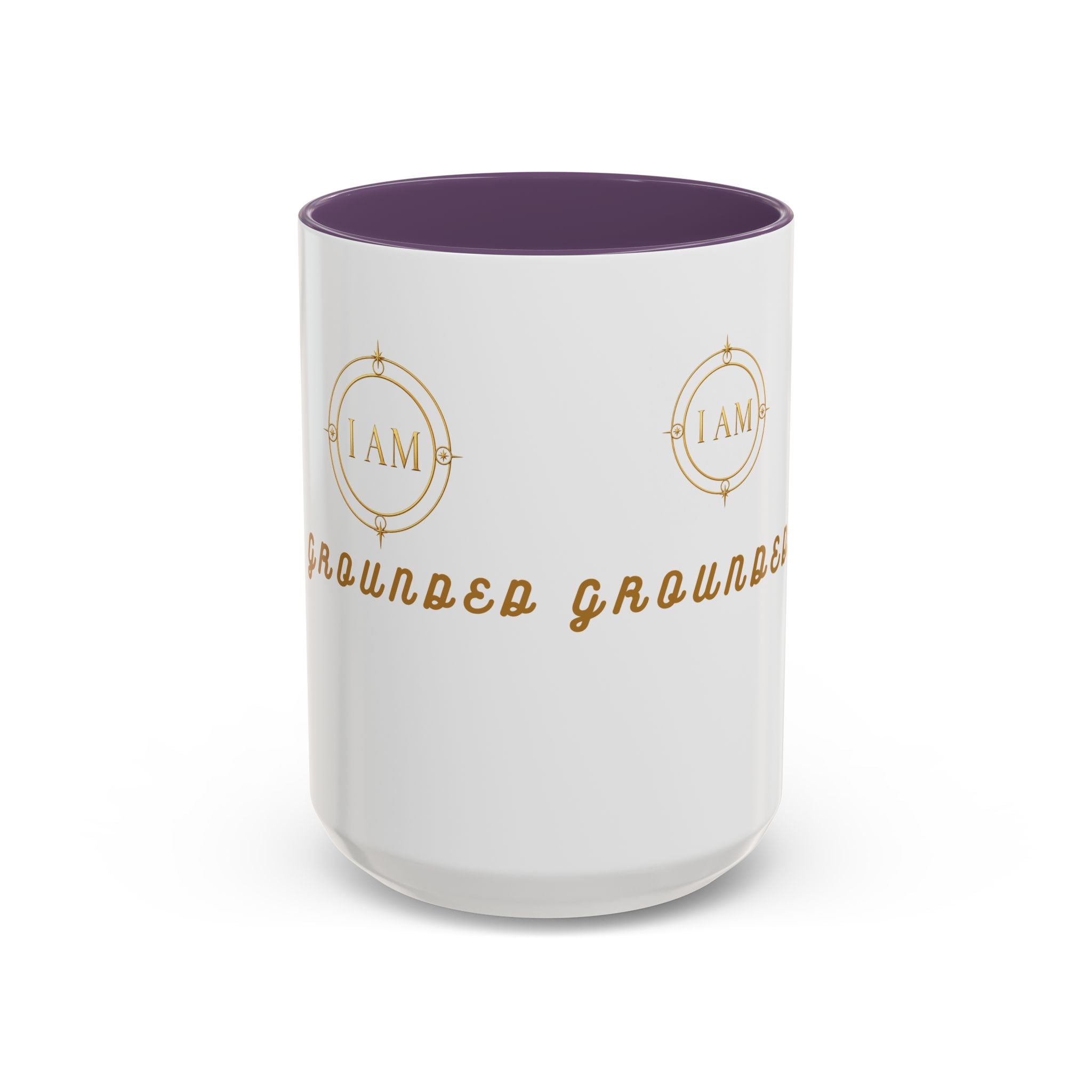 I AM Grounded Accent Coffee Mug — Inspirational Gold Script Ceramic Mug