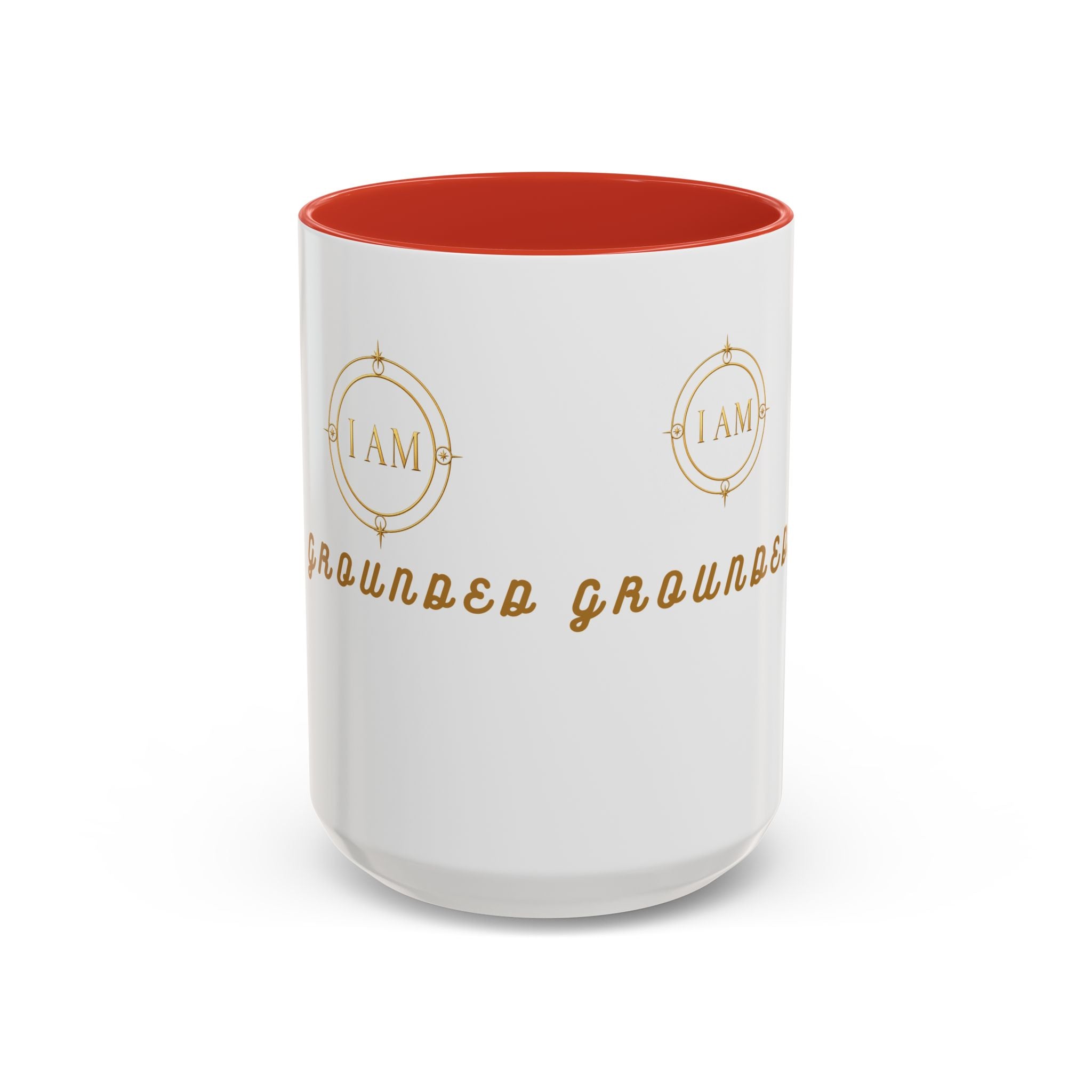 I AM Grounded Accent Coffee Mug — Inspirational Gold Script Ceramic Mug