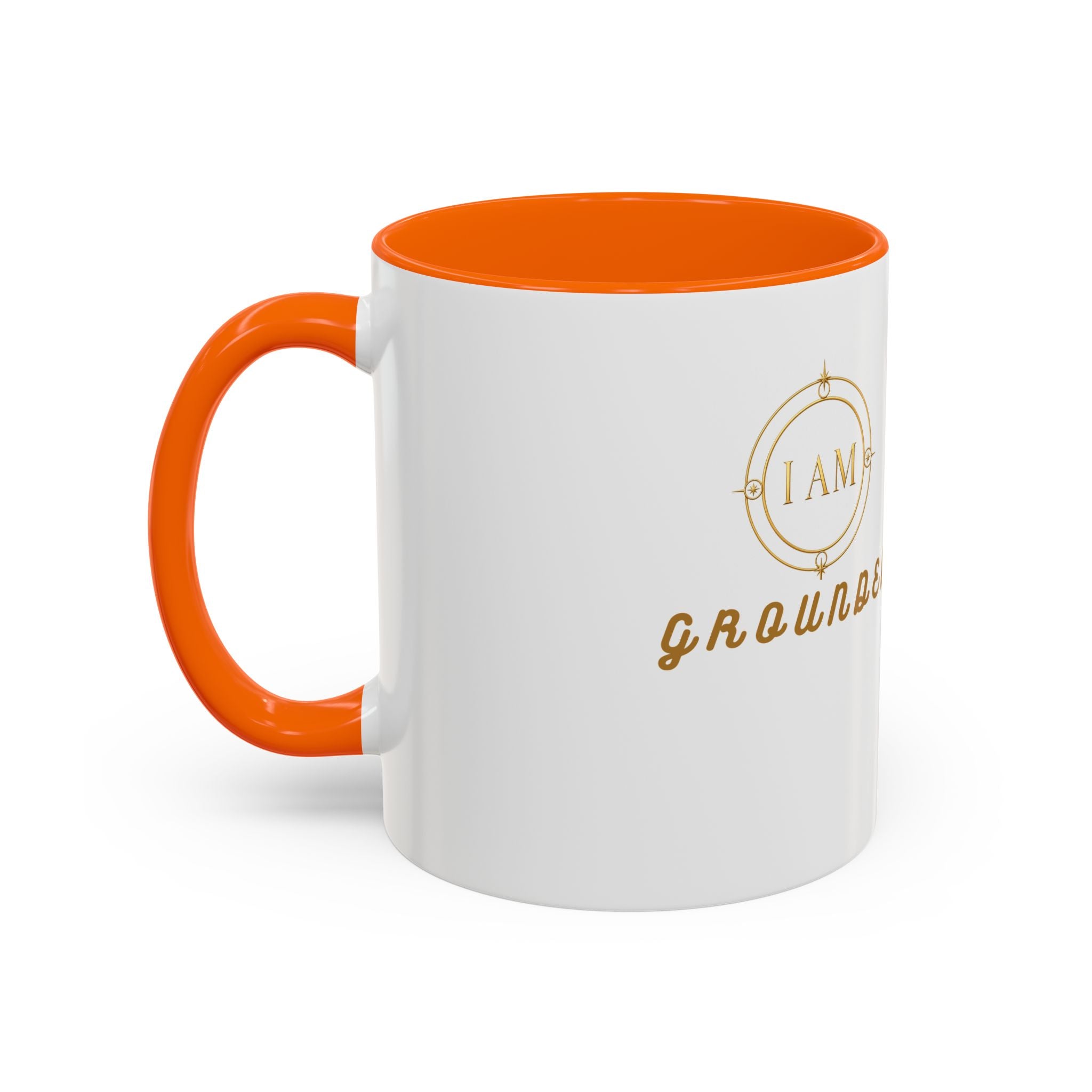 I AM Grounded Accent Coffee Mug — Inspirational Gold Script Ceramic Mug