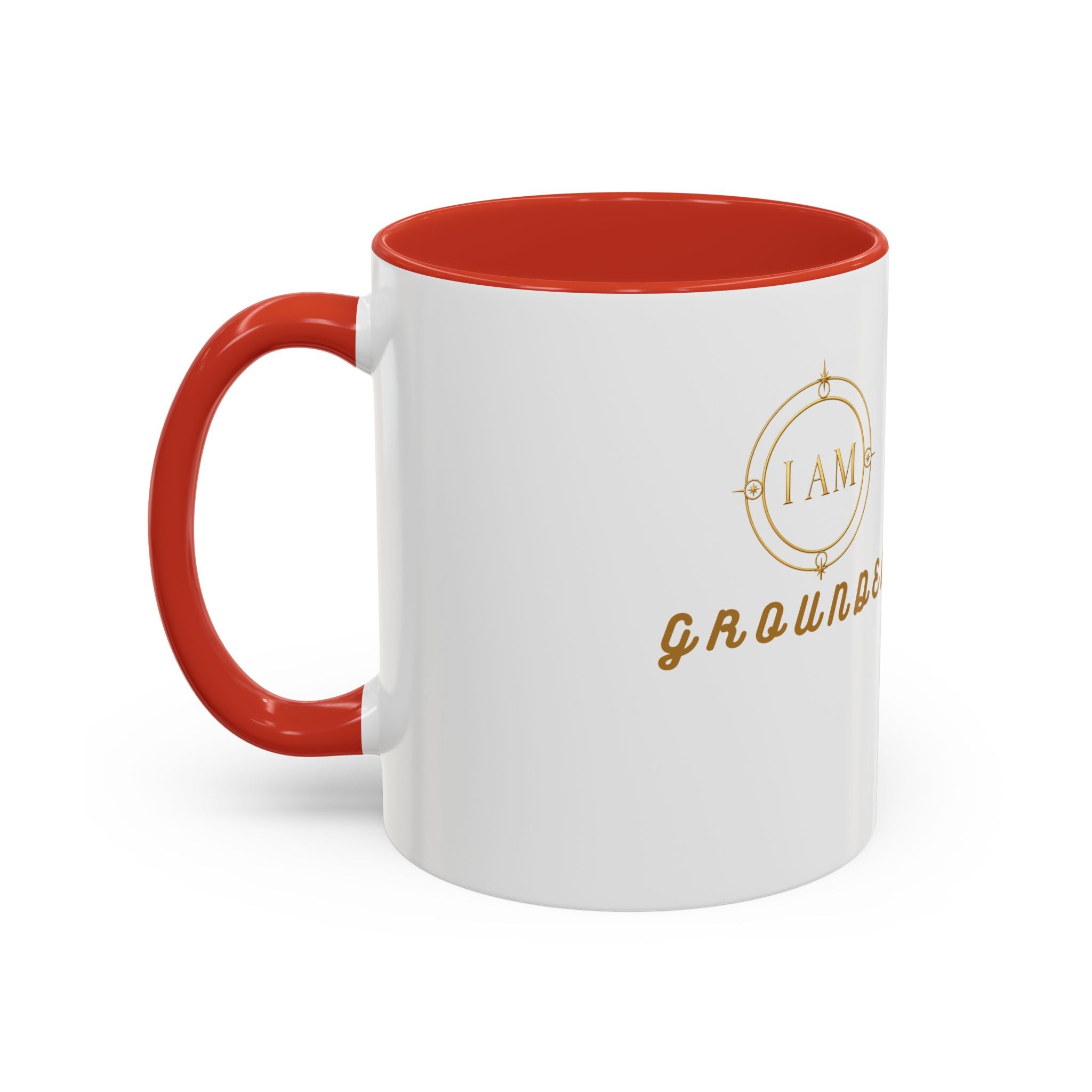 I AM Grounded Accent Coffee Mug — Inspirational Gold Script Ceramic Mug