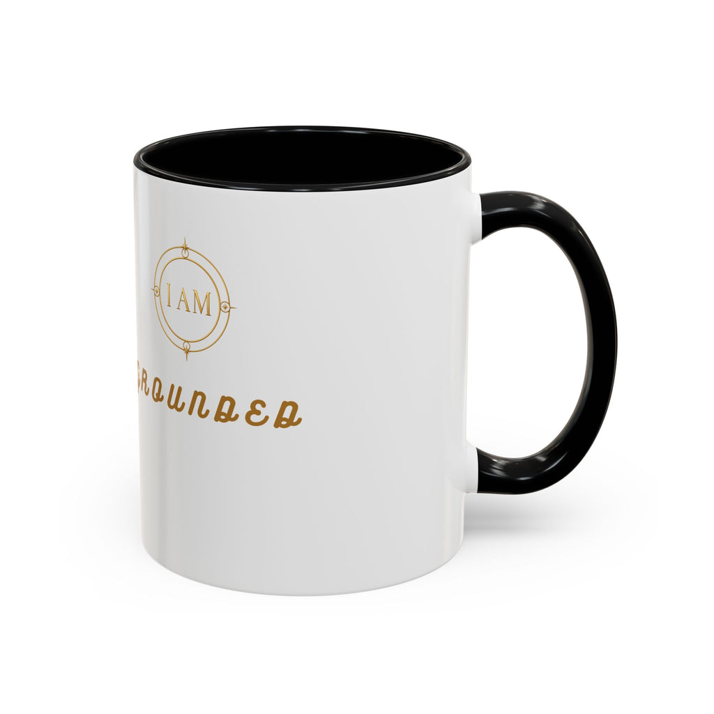 I AM Grounded Accent Coffee Mug — Inspirational Gold Script Ceramic Mug