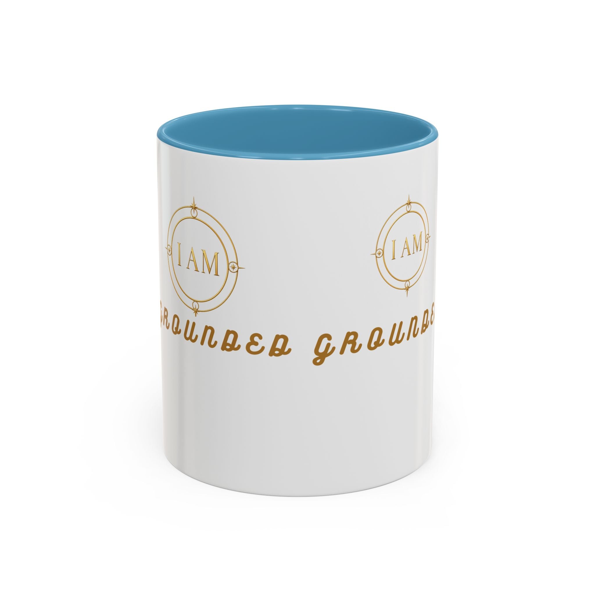 I AM Grounded Accent Coffee Mug — Inspirational Gold Script Ceramic Mug
