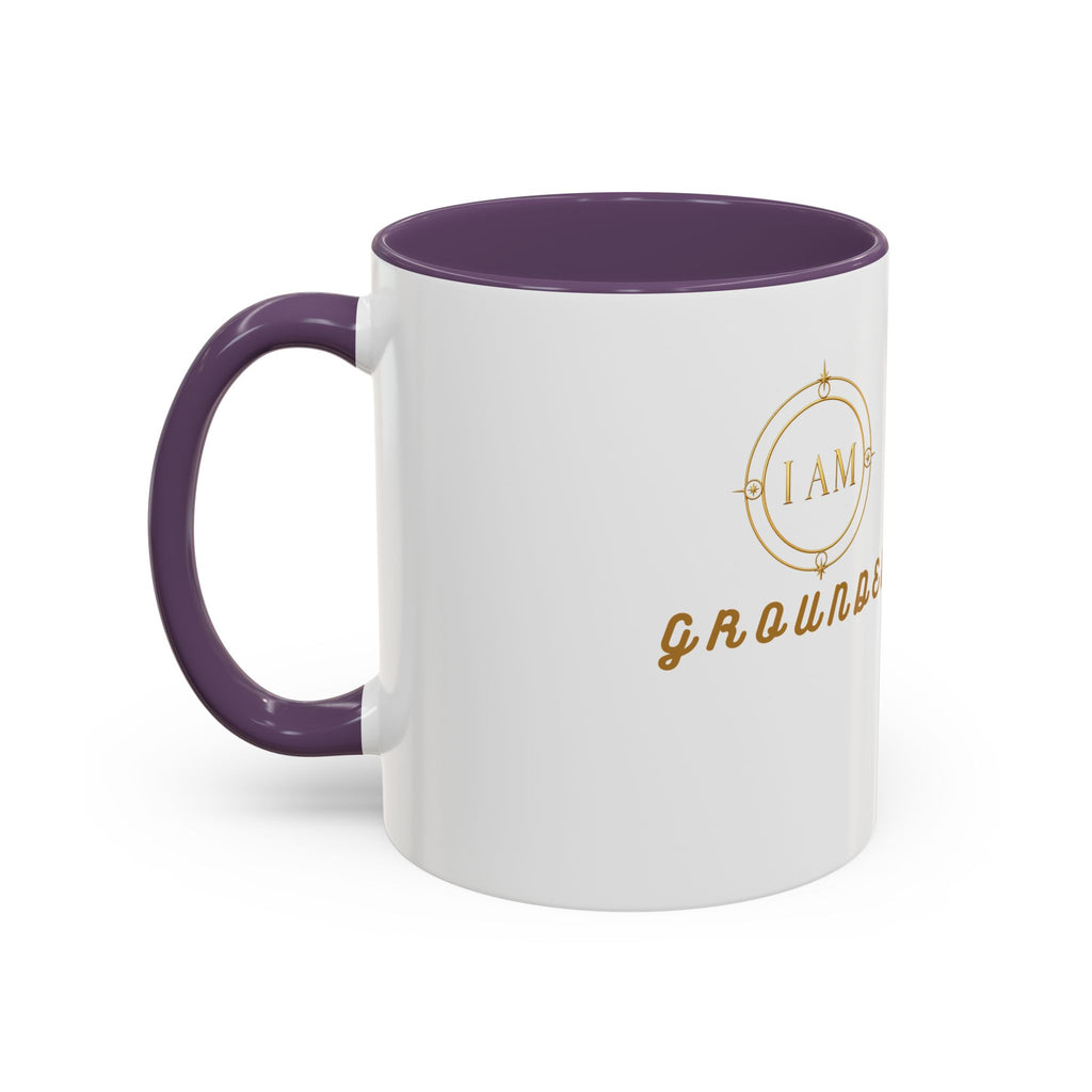 I AM Grounded Accent Coffee Mug — Inspirational Gold Script Ceramic Mug