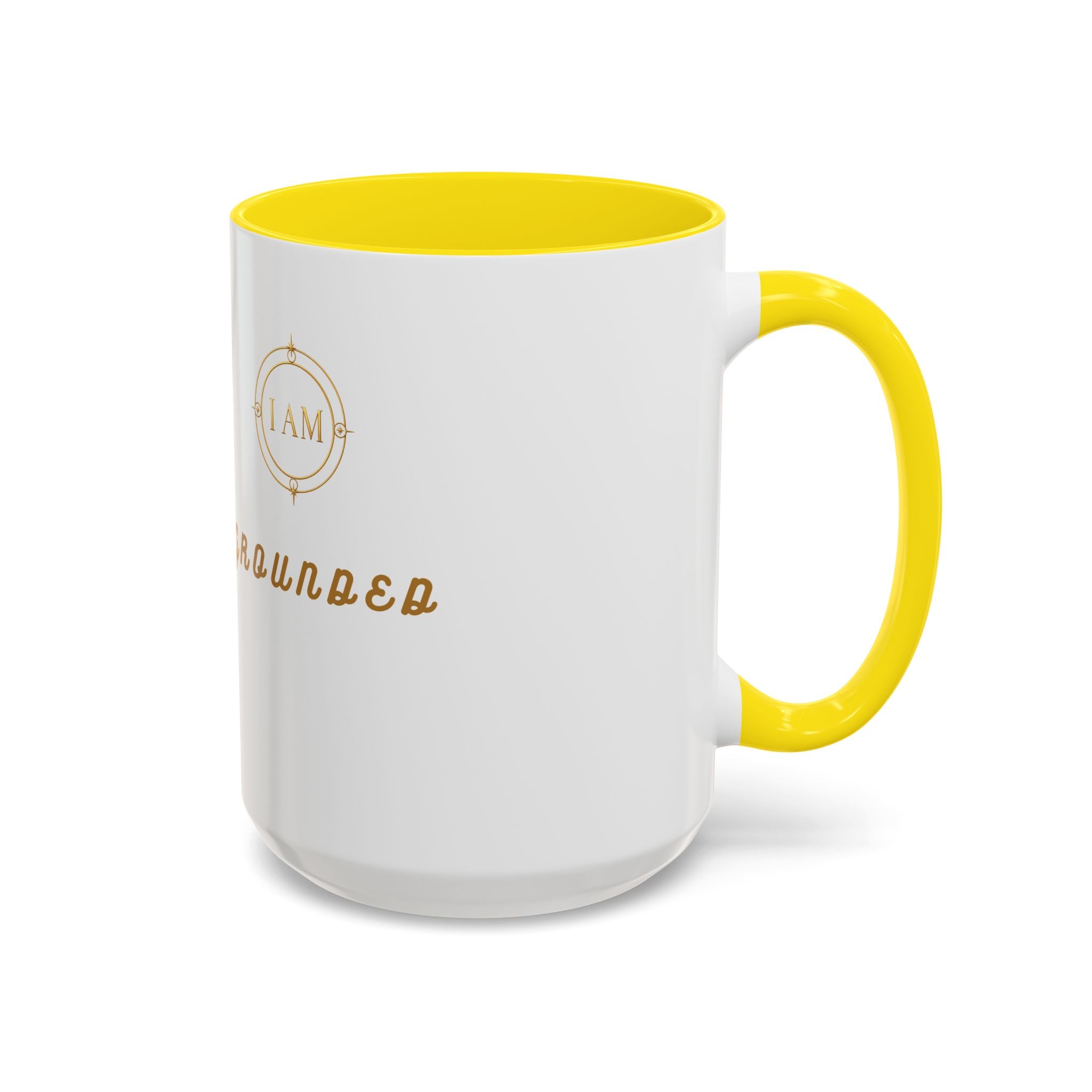 I AM Grounded Accent Coffee Mug — Inspirational Gold Script Ceramic Mug