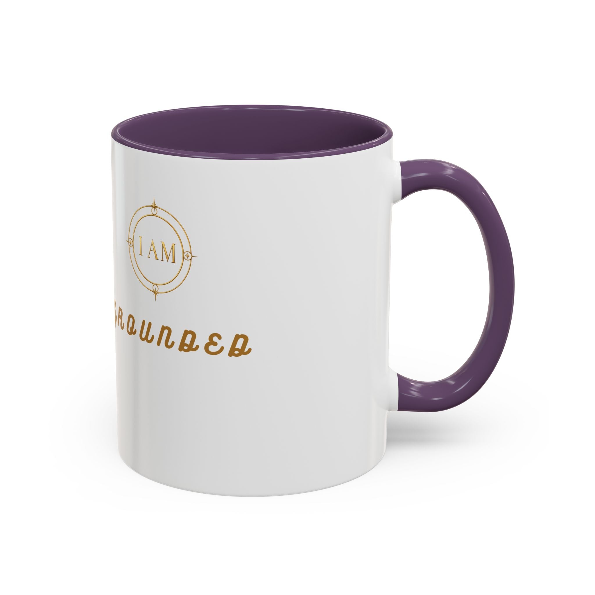 I AM Grounded Accent Coffee Mug — Inspirational Gold Script Ceramic Mug