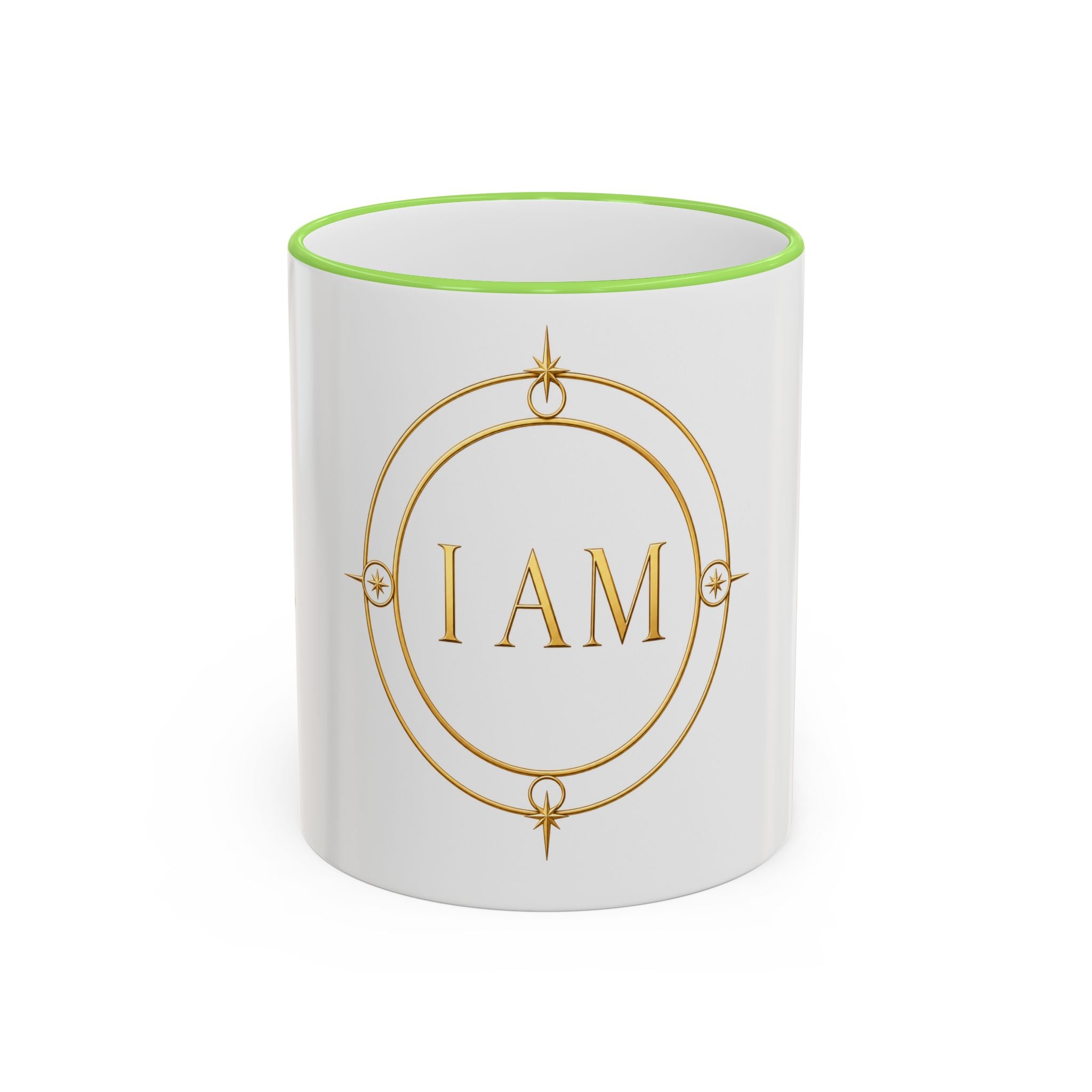 I AM Inspirational Accent Rim Mug — Gold Foil Motif Coffee Cup (11oz, 15oz)