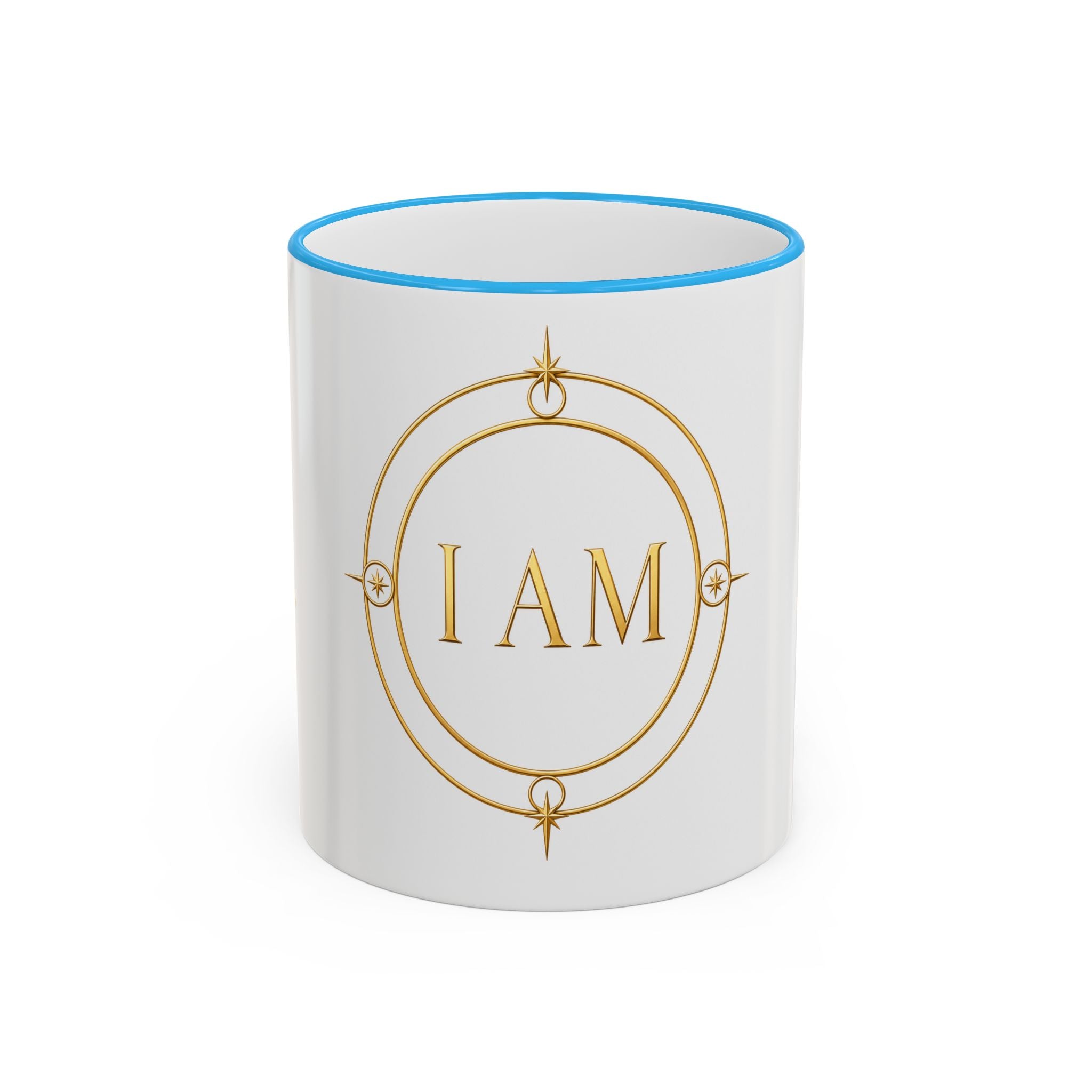 I AM Inspirational Accent Rim Mug — Gold Foil Motif Coffee Cup (11oz, 15oz)