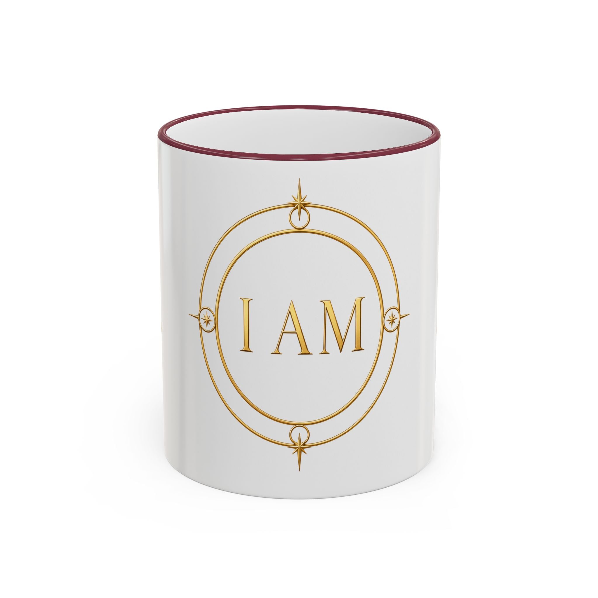 I AM Inspirational Accent Rim Mug — Gold Foil Motif Coffee Cup (11oz, 15oz)
