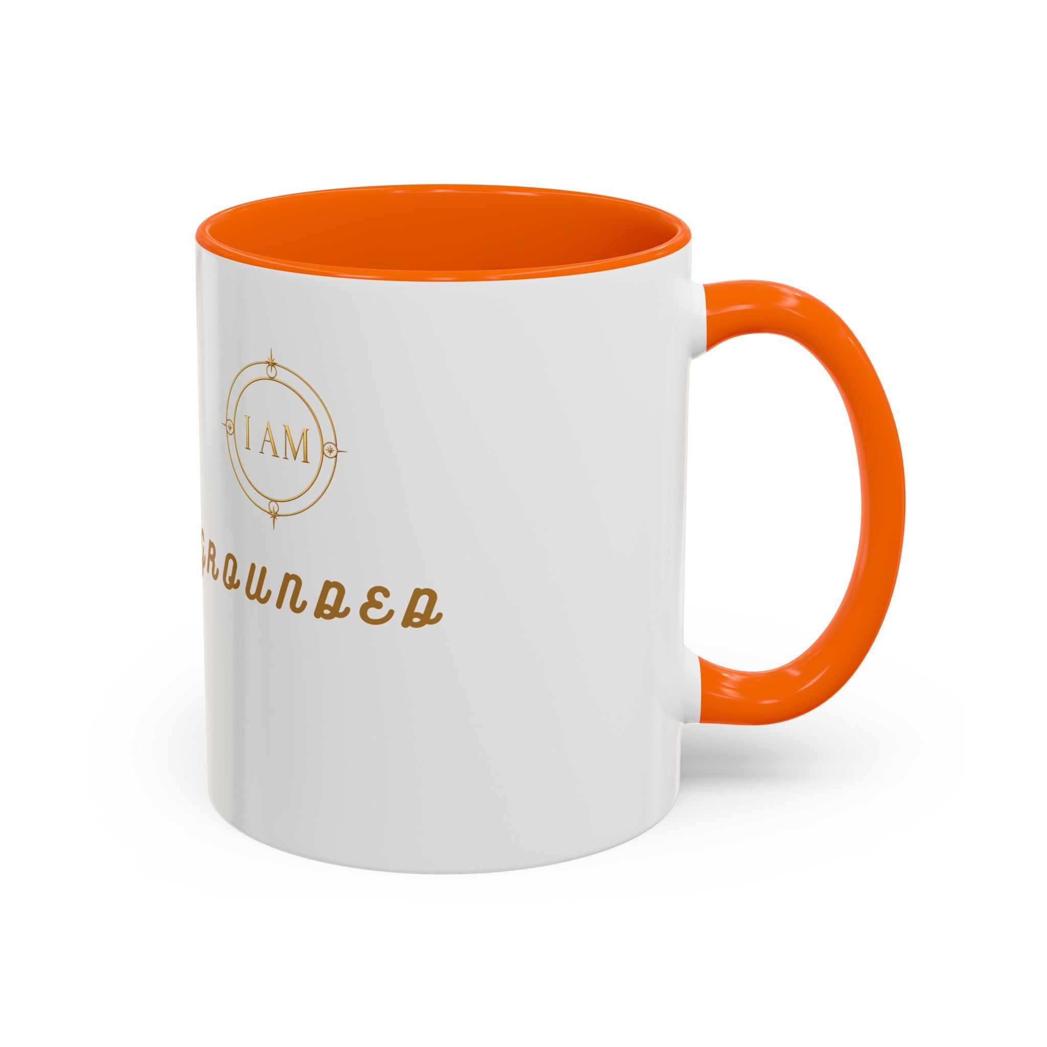 I AM Grounded Accent Coffee Mug — Inspirational Gold Script Ceramic Mug