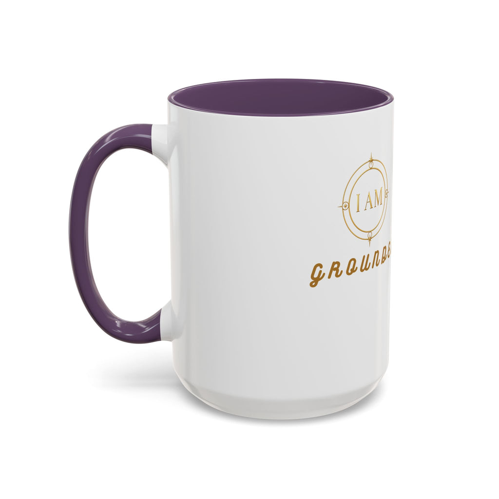 I AM Grounded Accent Coffee Mug — Inspirational Gold Script Ceramic Mug