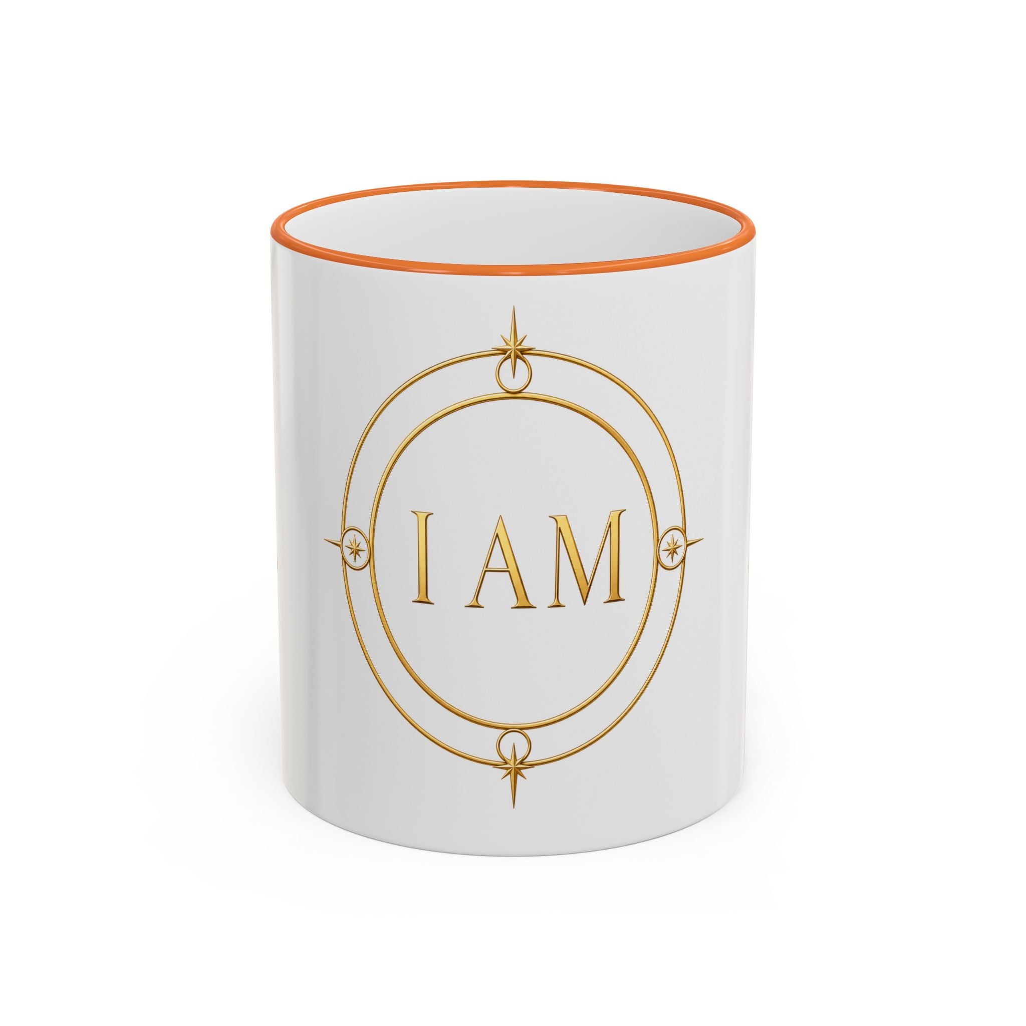 I AM Inspirational Accent Rim Mug — Gold Foil Motif Coffee Cup (11oz, 15oz)