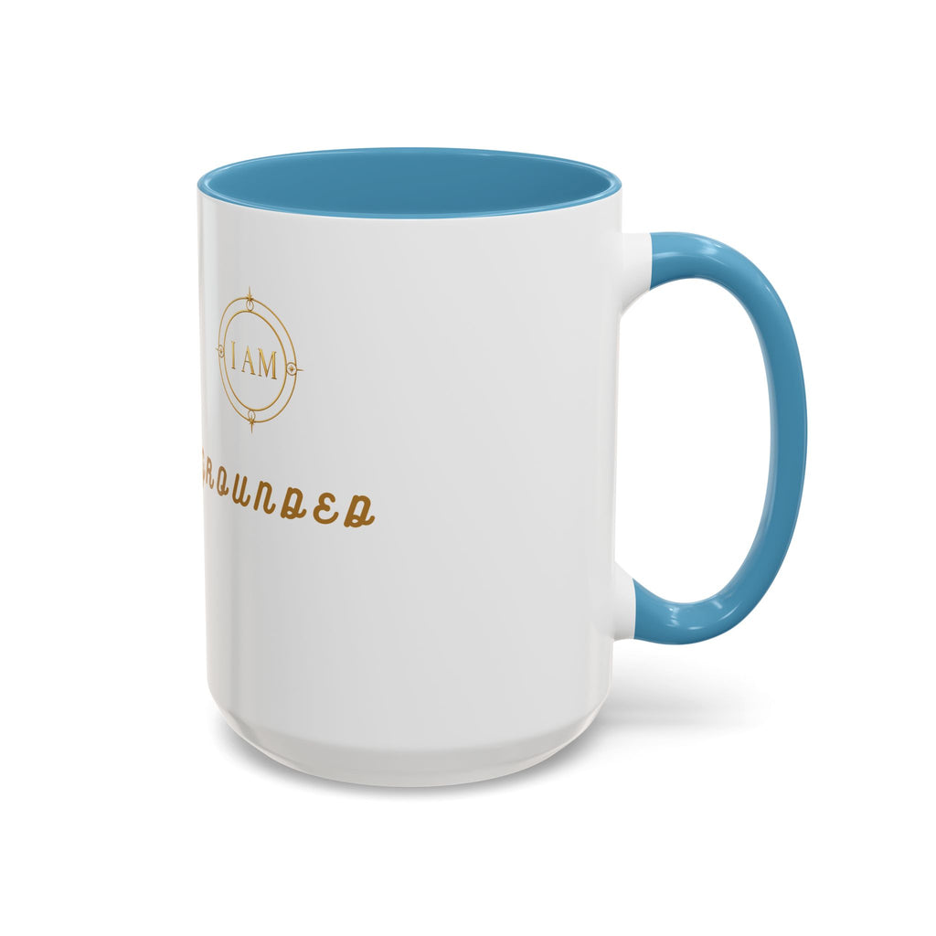 I AM Grounded Accent Coffee Mug — Inspirational Gold Script Ceramic Mug