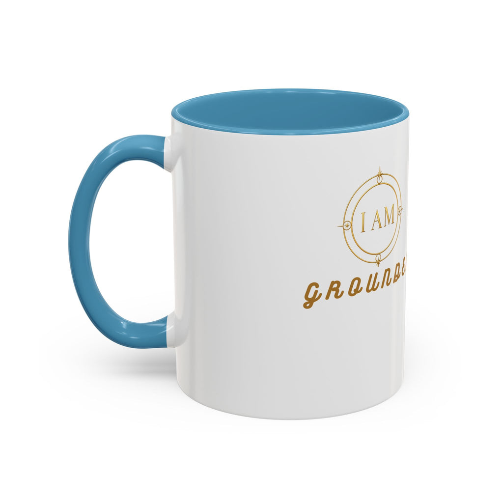 I AM Grounded Accent Coffee Mug — Inspirational Gold Script Ceramic Mug