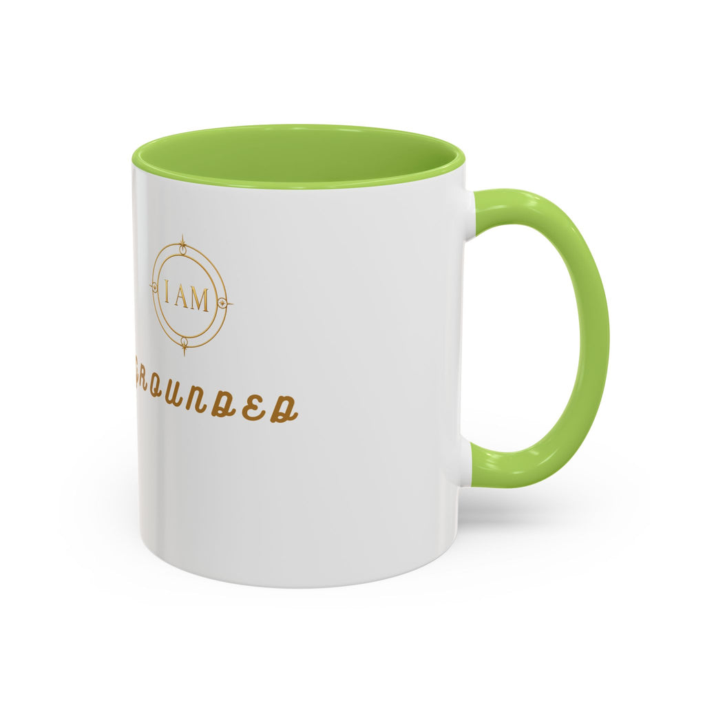 I AM Grounded Accent Coffee Mug — Inspirational Gold Script Ceramic Mug