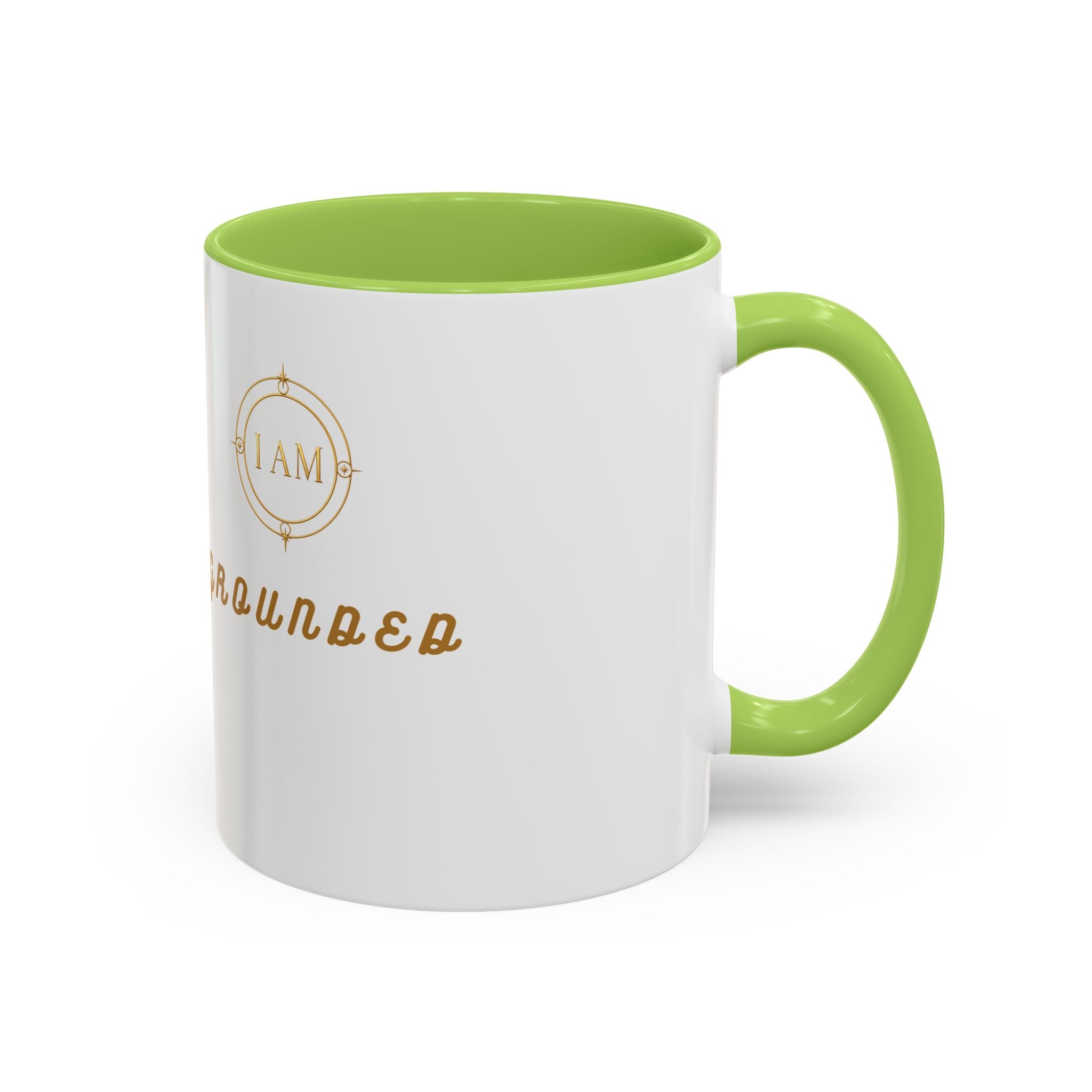 I AM Grounded Accent Coffee Mug — Inspirational Gold Script Ceramic Mug