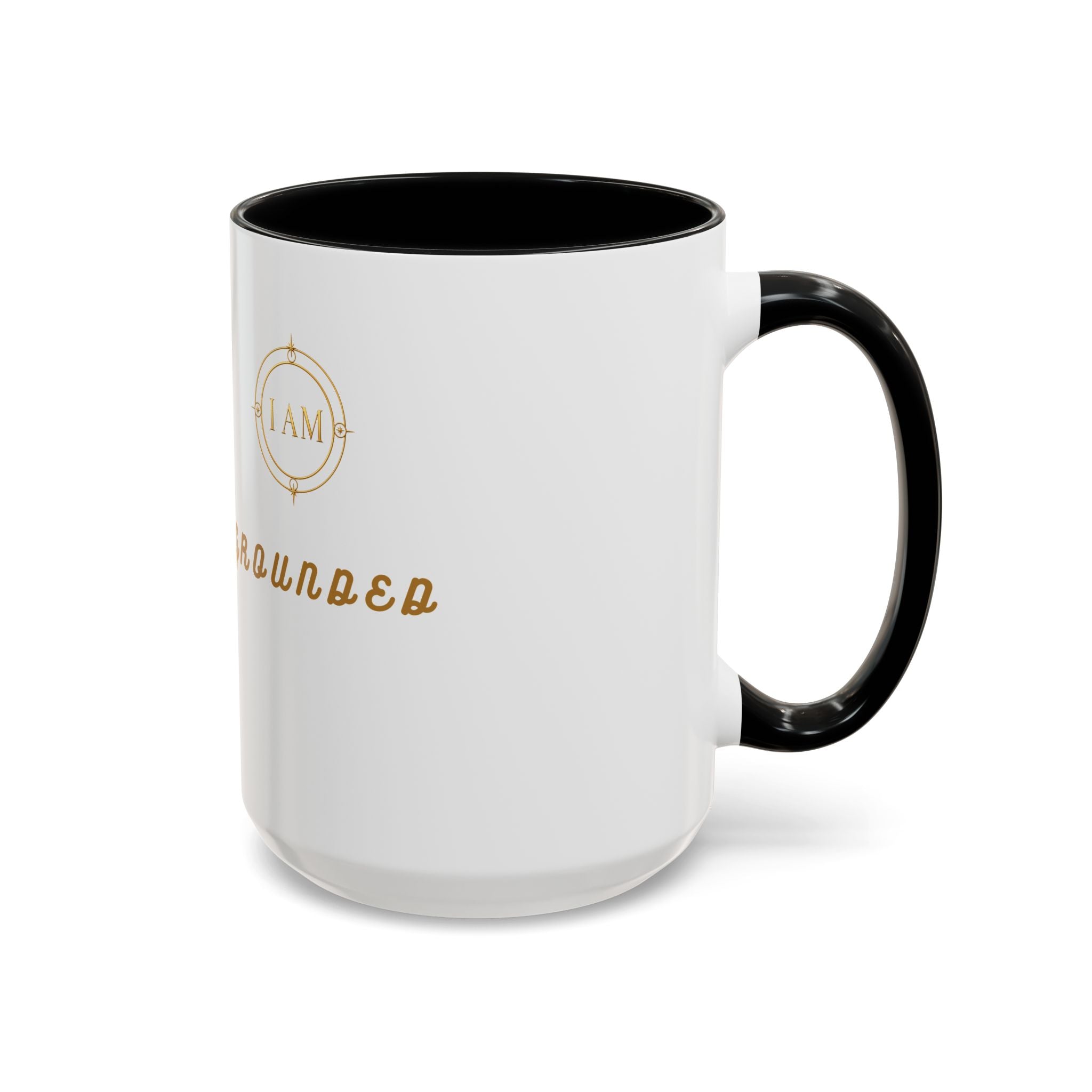 I AM Grounded Accent Coffee Mug — Inspirational Gold Script Ceramic Mug