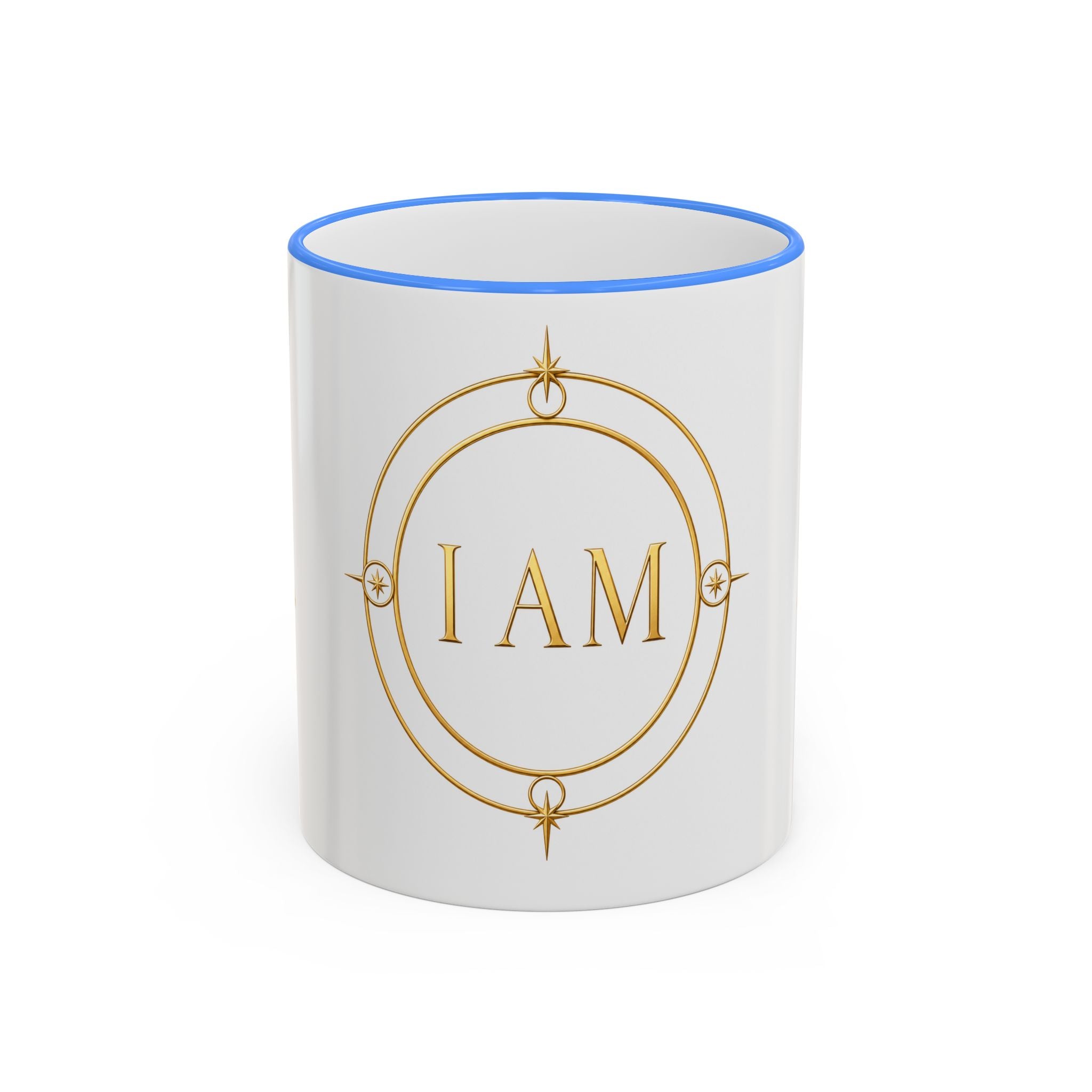 I AM Inspirational Accent Rim Mug — Gold Foil Motif Coffee Cup (11oz, 15oz)