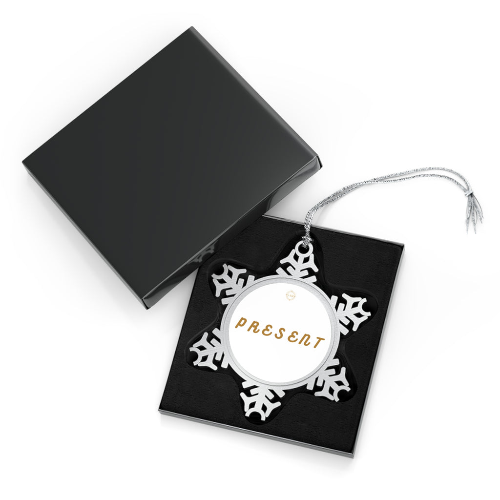 Pewter Snowflake Ornament – Personalized 'Present' Holiday Keepsake