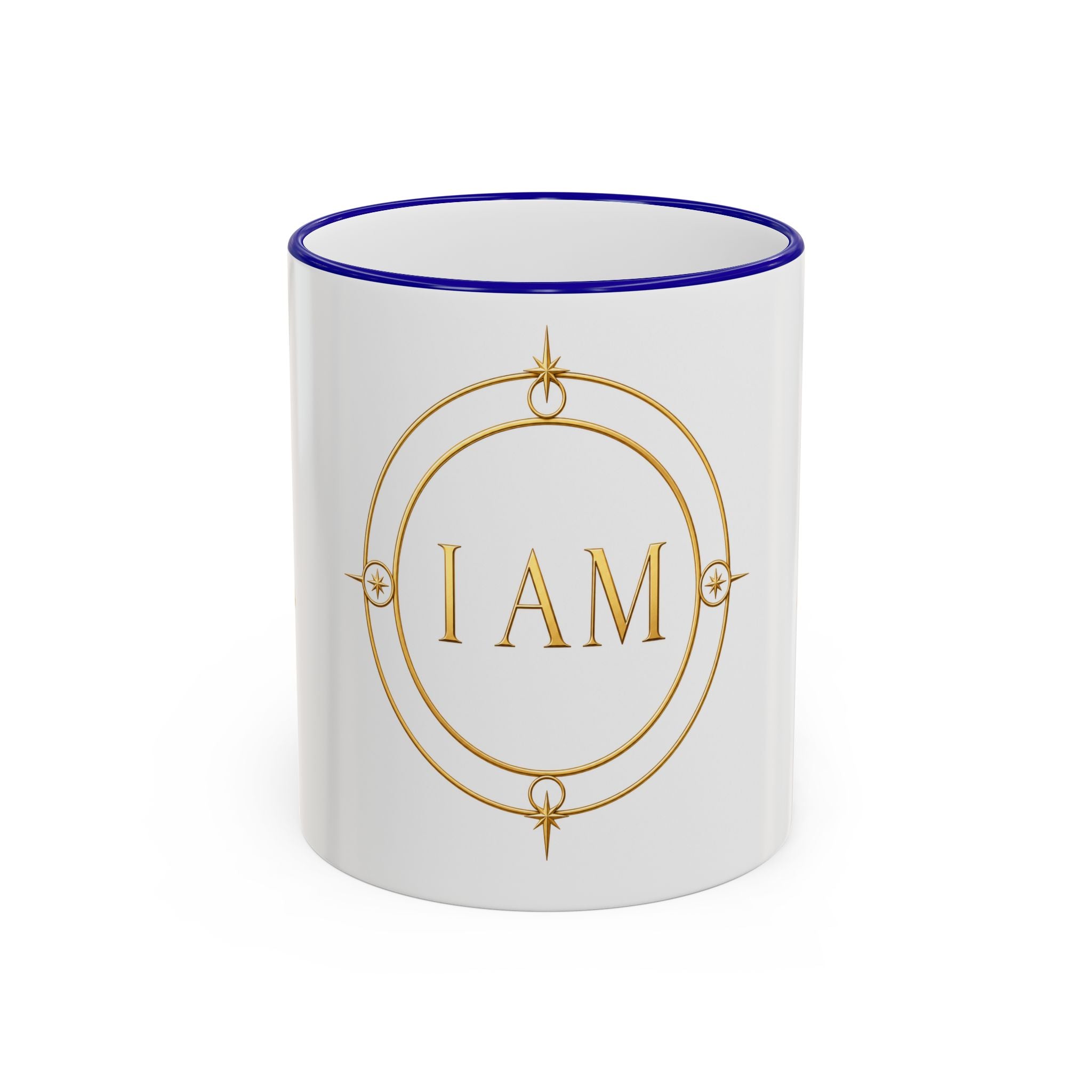 I AM Inspirational Accent Rim Mug — Gold Foil Motif Coffee Cup (11oz, 15oz)