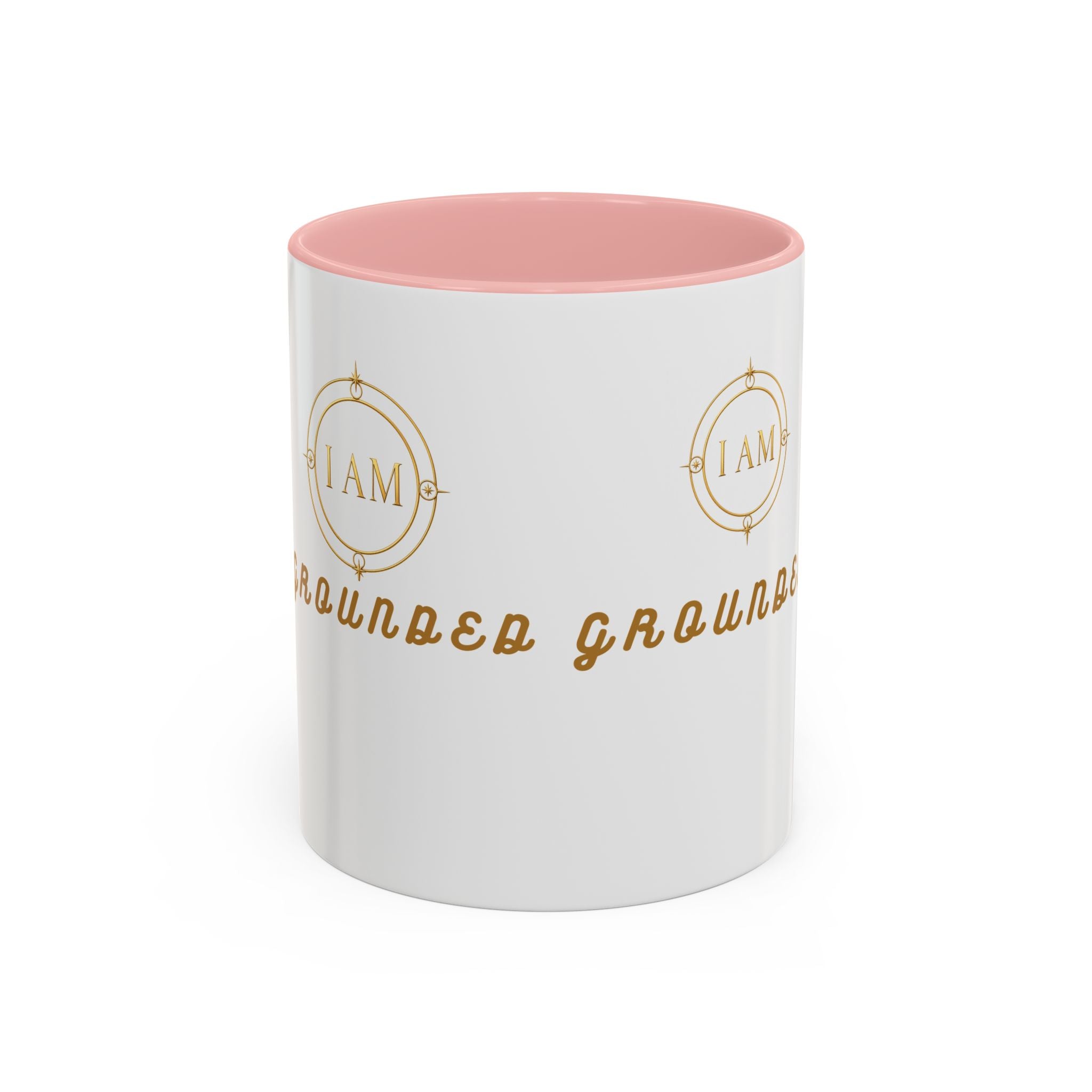 I AM Grounded Accent Coffee Mug — Inspirational Gold Script Ceramic Mug