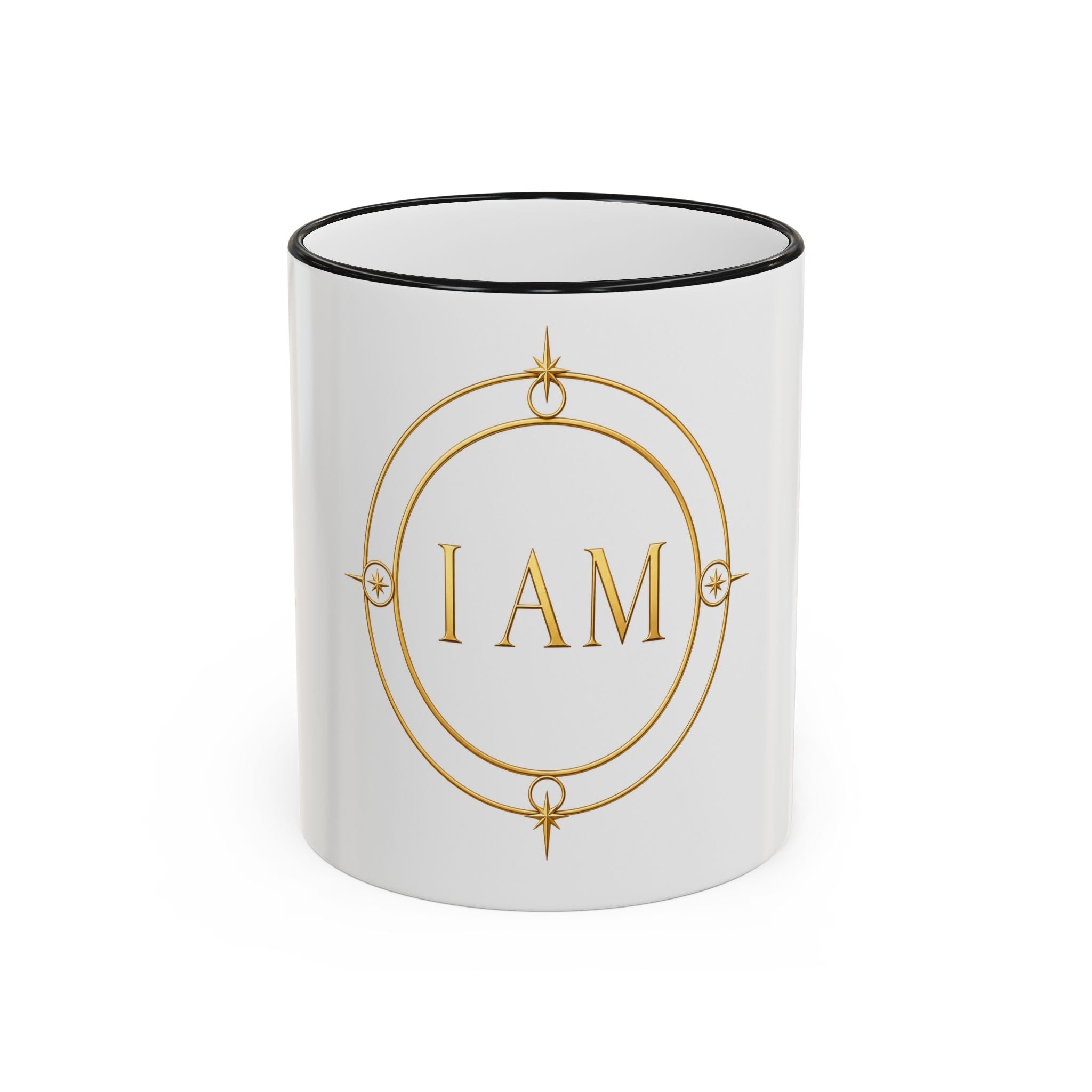I AM Inspirational Accent Rim Mug — Gold Foil Motif Coffee Cup (11oz, 15oz)