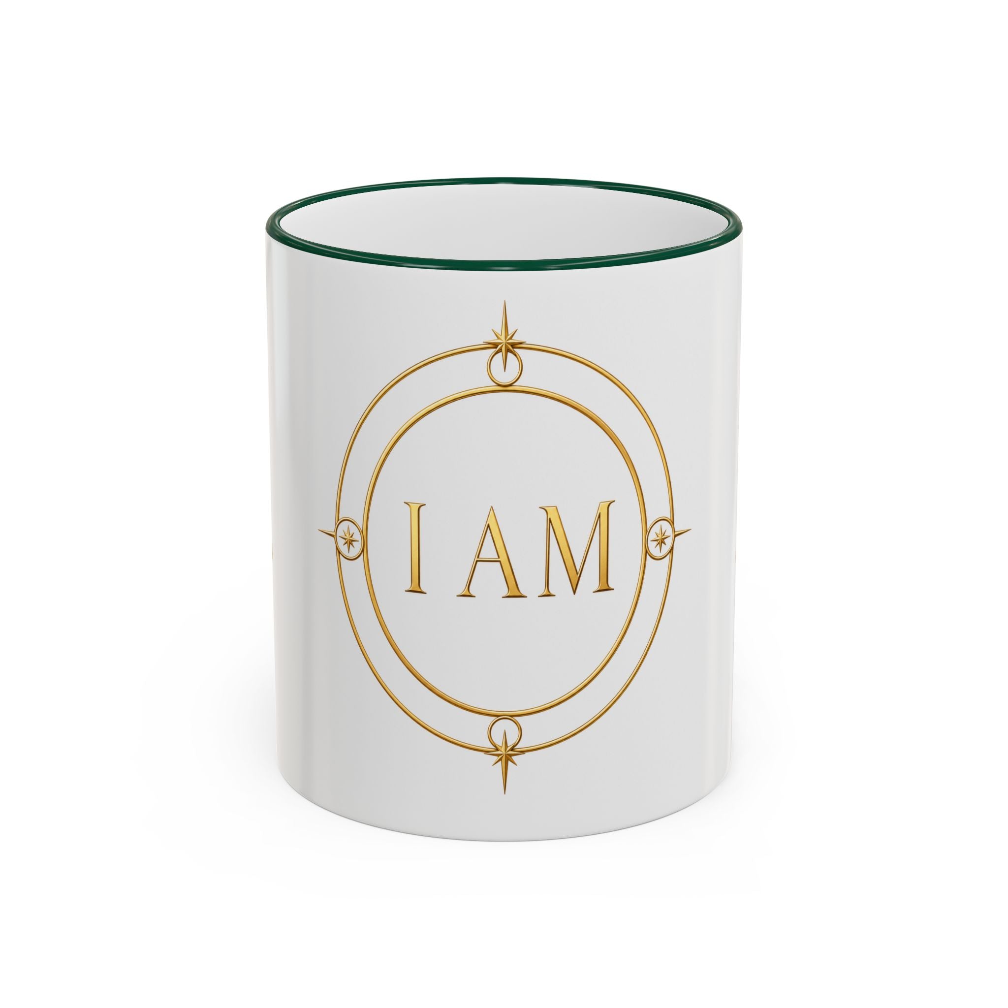 I AM Inspirational Accent Rim Mug — Gold Foil Motif Coffee Cup (11oz, 15oz)