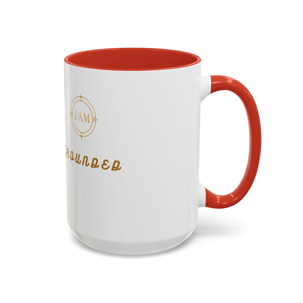 I AM Grounded Accent Coffee Mug — Inspirational Gold Script Ceramic Mug